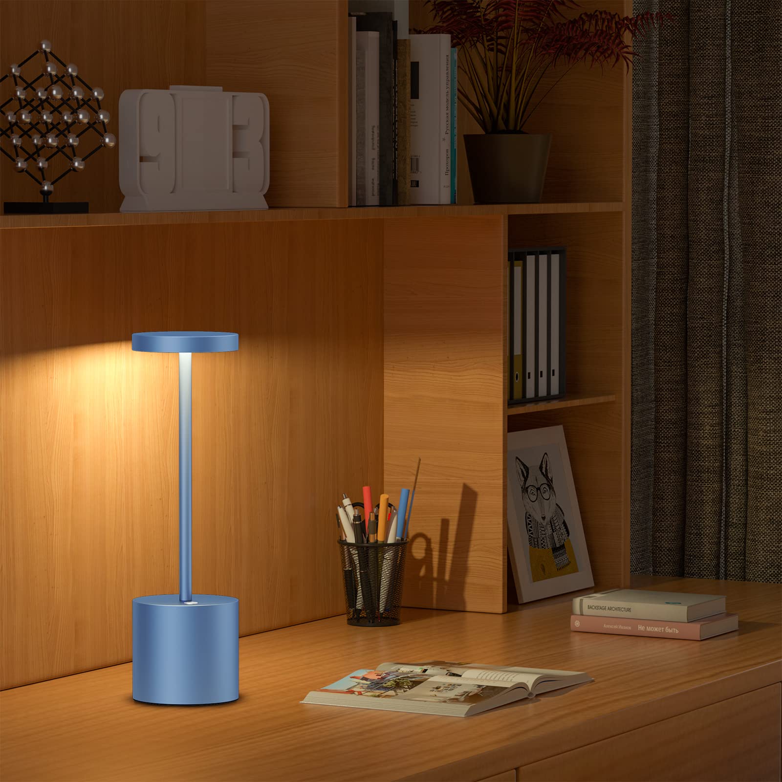 SAKRINGT 2 Pack Rechargeable Cordless Table Lamp - 5000mAh Battery Powered LED Desk Light with Dimming Function, Portable Nightstand Lamp for Bedroom, Restaurant, Outdoor Camping & Emergency Use (Blue)
