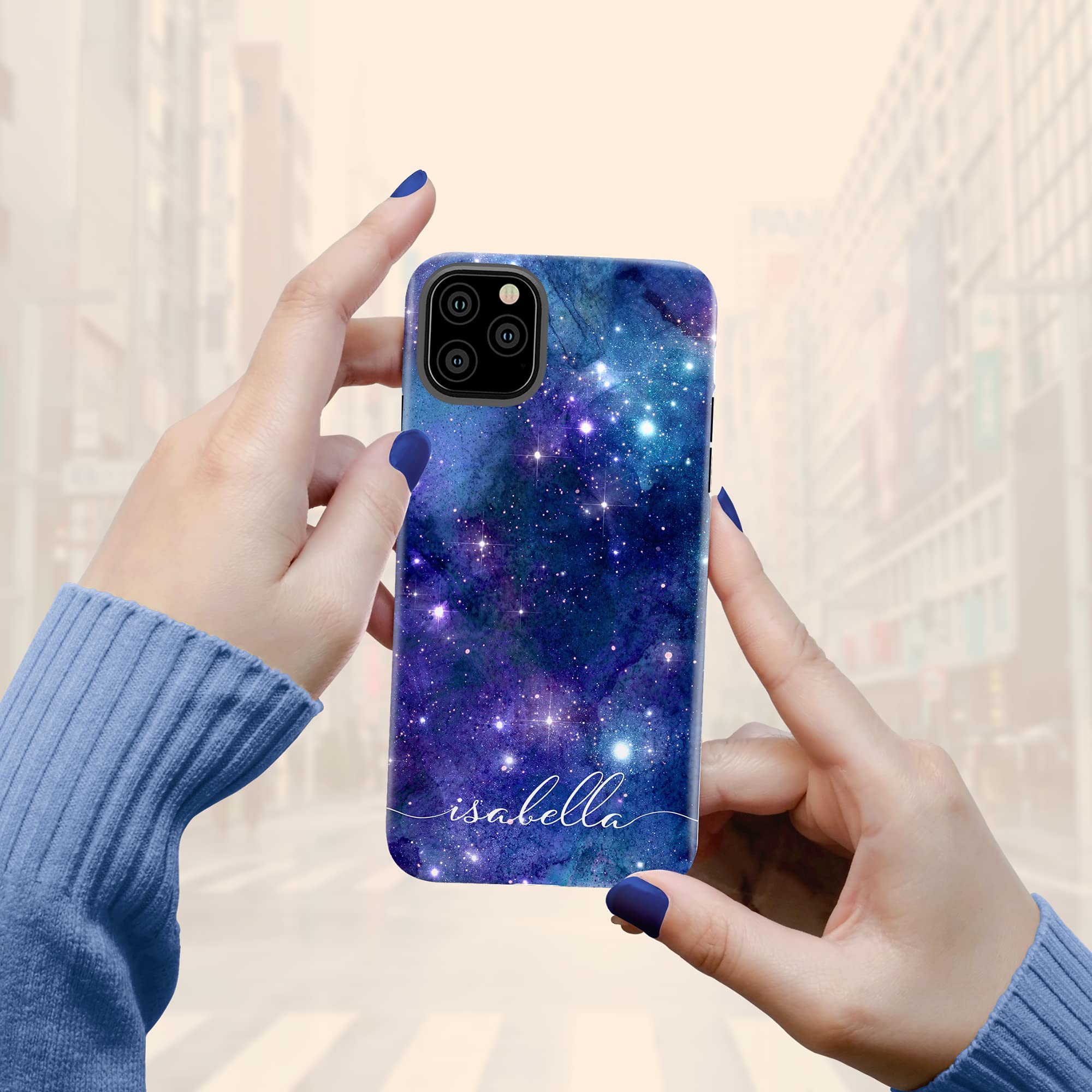 Custom Galaxy Space Phone Case - Personalized Name Striped Design for iPhone 16 Plus/15 Pro Max/14/13 Mini/12/11/X/XS Max/XR/7/8 - Durable Protective Cover for Everyday Use, Travel & Gifts