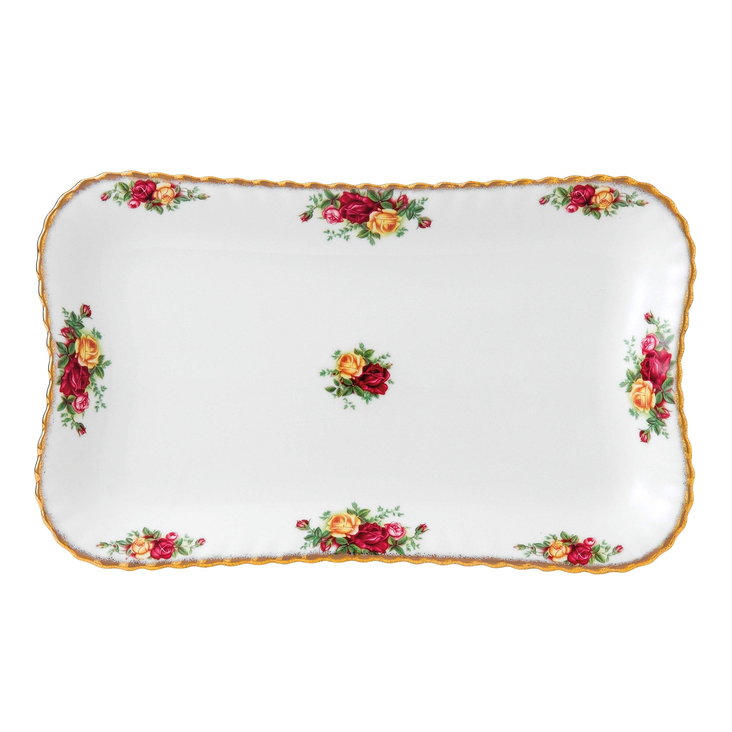 Old Country Roses 13-inch Floral Farmhouse Tray - Multi-Color White & Yellow Ceramic Porcelain Serving Platter - Perfect for Tea Parties, Home Decor & Country Style Dining