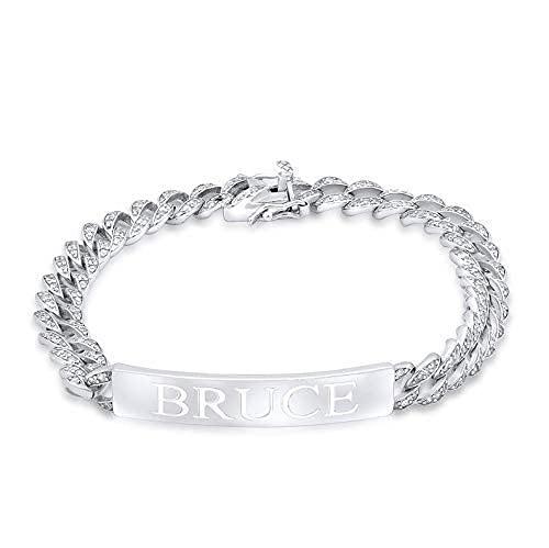 Personalized Men's 925 Sterling Silver Bracelet with CZ Stones & Engraved Name Plate - Custom Initial Gift for Him - Perfect for Anniversaries, Birthdays & Special Occasions