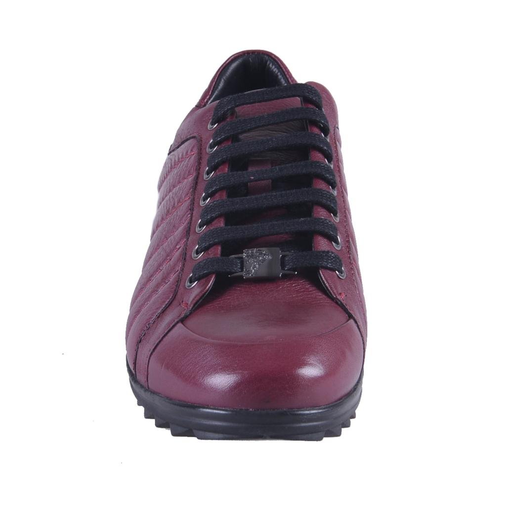 Versace Collection Men's Burgundy Leather Fashion Sneakers - Comfortable Casual Shoes for Men | Stylish Designer Sneakers for Everyday Wear, Work & Social Events