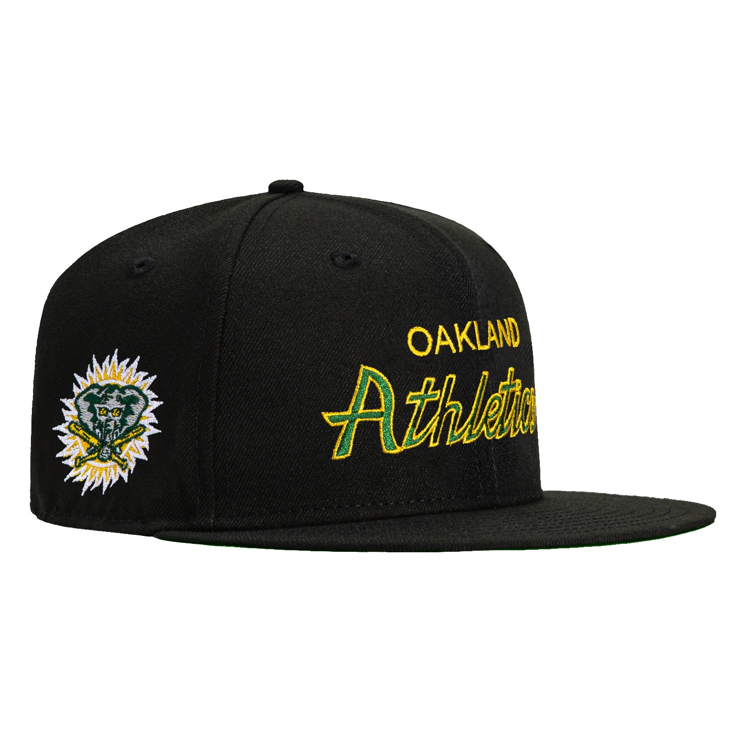 New Era 59Fifty Oakland Athletics Logo Patch Script Hat - Black MLB Baseball Cap for Men & Women - Perfect for Games, Fan Gear & Streetwear Fashion