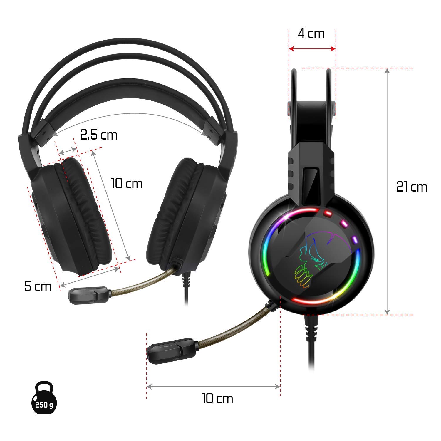 SPIRIT OF GAMER PRO-H7 Gaming Headset with Noise Cancelling Mic, Rainbow LED Lights, Soft Leather Ear Cushions - Compatible with PS5, Xbox Series X, PC, PS4, Xbox One - Perfect for Competitive Gaming & Streaming