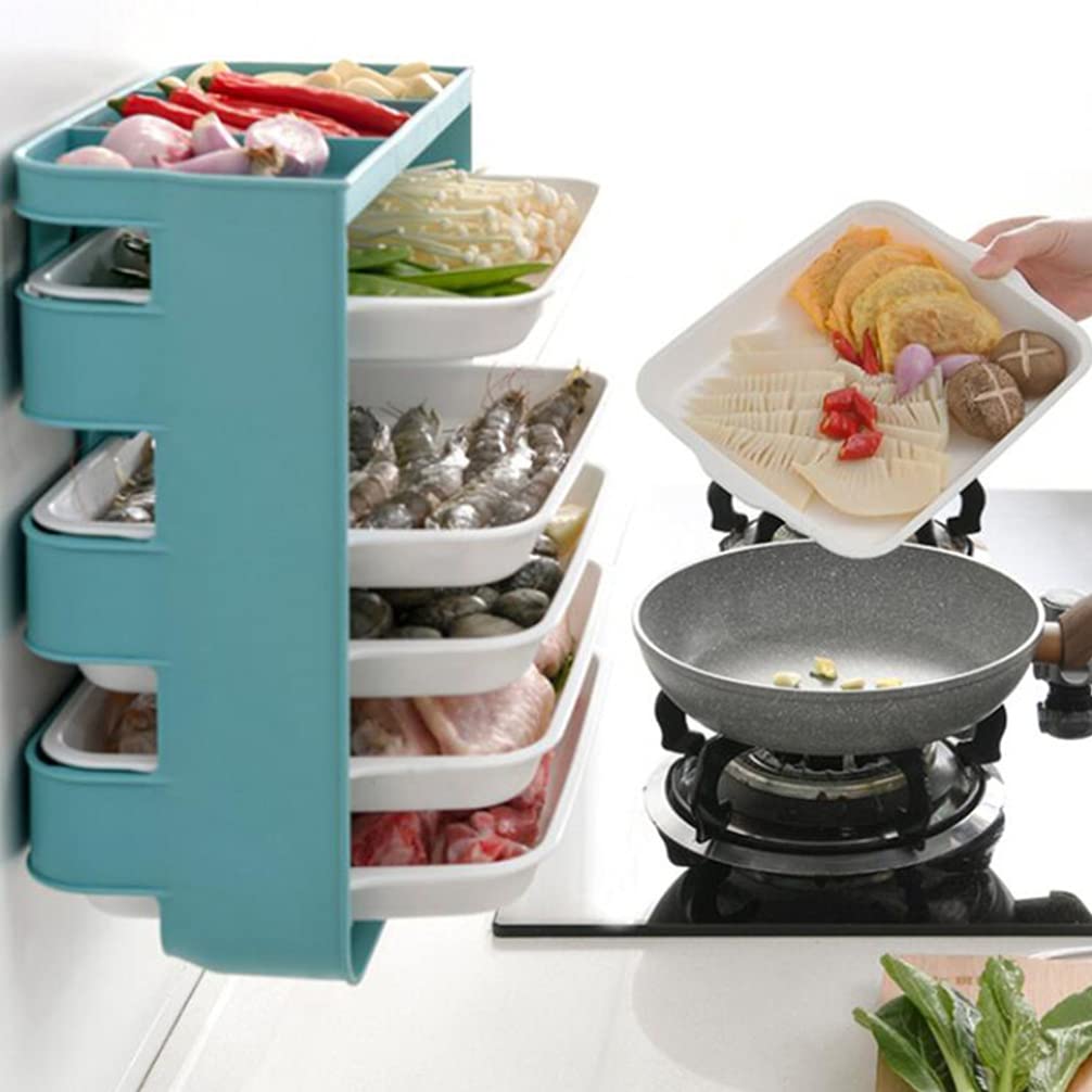 DOITOOL Wall Mounted Food Prep Tray - Multilayer Plastic Storage Shelves for Cooking, Hot Pot, Grilling & Barbecue - Space Saving Kitchen Organizer for Plates, Dishes & Utensils - Perfect for Small Kitchens, Camping & Outdoor Cooking