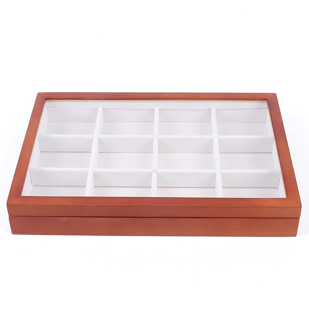 12 Grid Wooden Jewelry Box - Ring Necklace Earring Display Storage Organizer for Women | Perfect for Jewelry Stores, Gift Giving (Birthday, Anniversary, Wedding, Thanksgiving, Christmas) & Home Decor