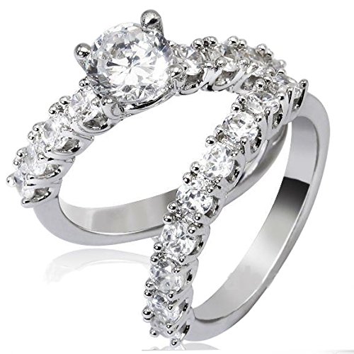 Elegant Macro Pave Cubic Zirconia Wedding Ring Set | CZ Bridal Engagement Ring Set for Women | Perfect for Weddings, Anniversaries & Special Occasions