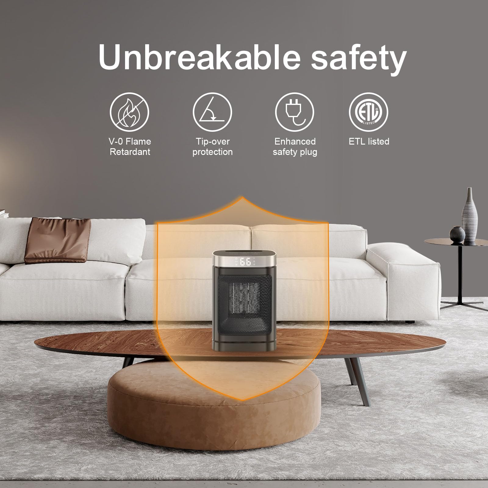 JIBUFI 1500W PTC Portable Space Heater with Remote Control - 70° Rotating Oscillation, Fast Safe Heating, 1-12 Hour Timer for Bedroom, Office & Indoor Use | Perfect for Winter Home, Workspace & Small Room Heating