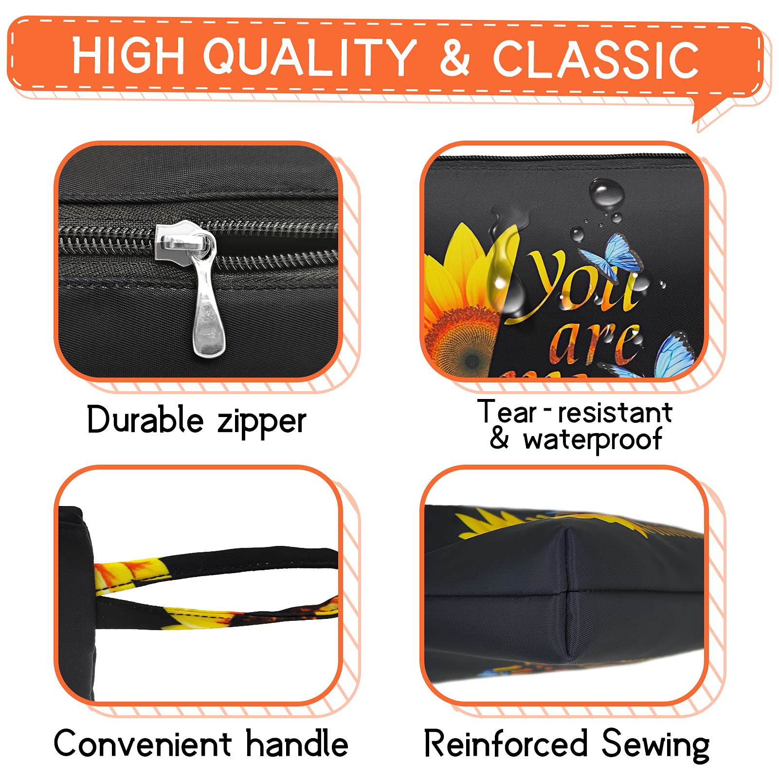 Gloppie Small Zipper Makeup Bag - Waterproof Cosmetic Organizer for Purse Essentials, Travel & Daily Use - Stylish Sunflower Design