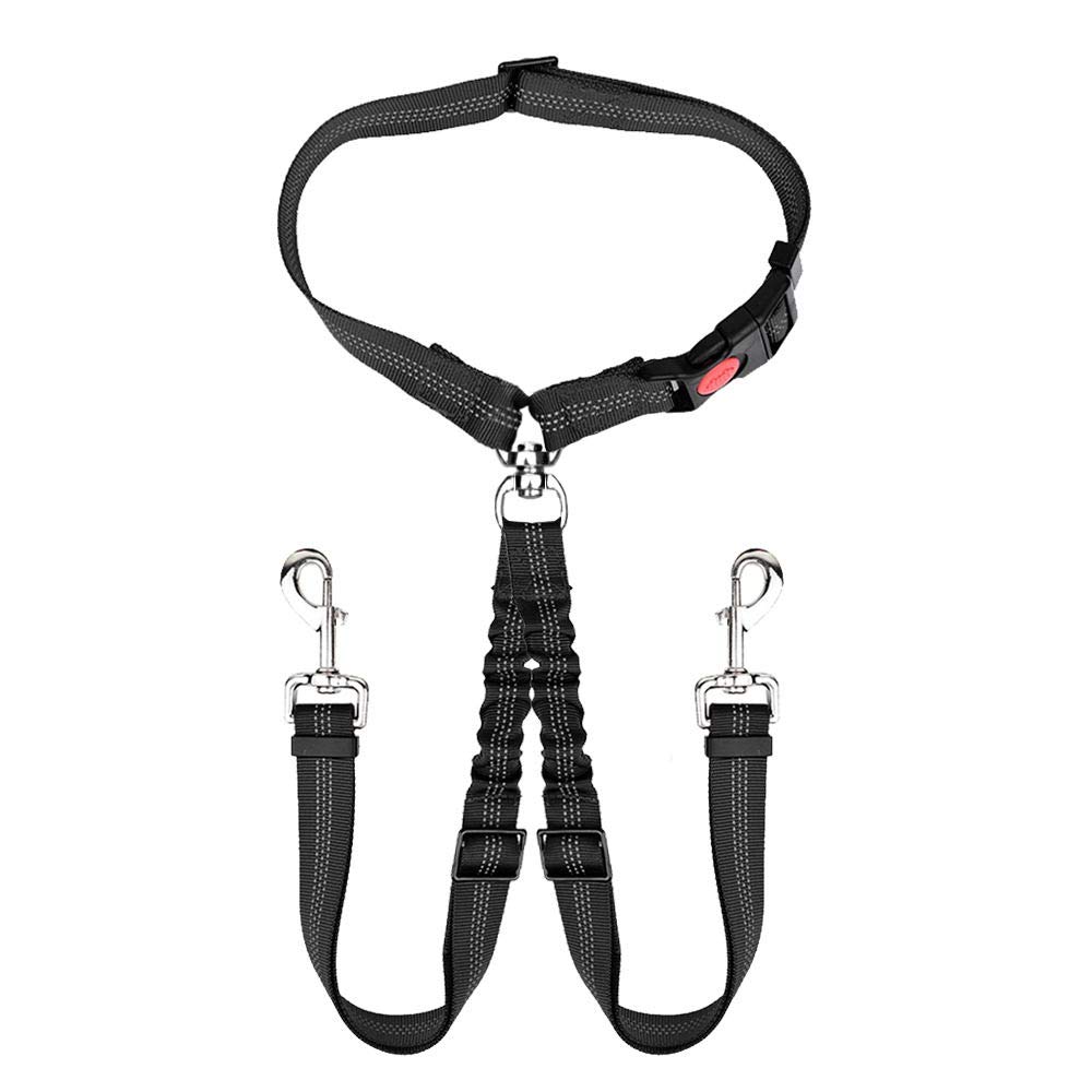 **AUTOWT Double Dog Seat Belt - Adjustable No-Tangle Pet Car Safety Restraint for 2 Dogs | Vehicle Travel Leash & Harness Connector | Perfect for Road Trips & Daily Commutes**