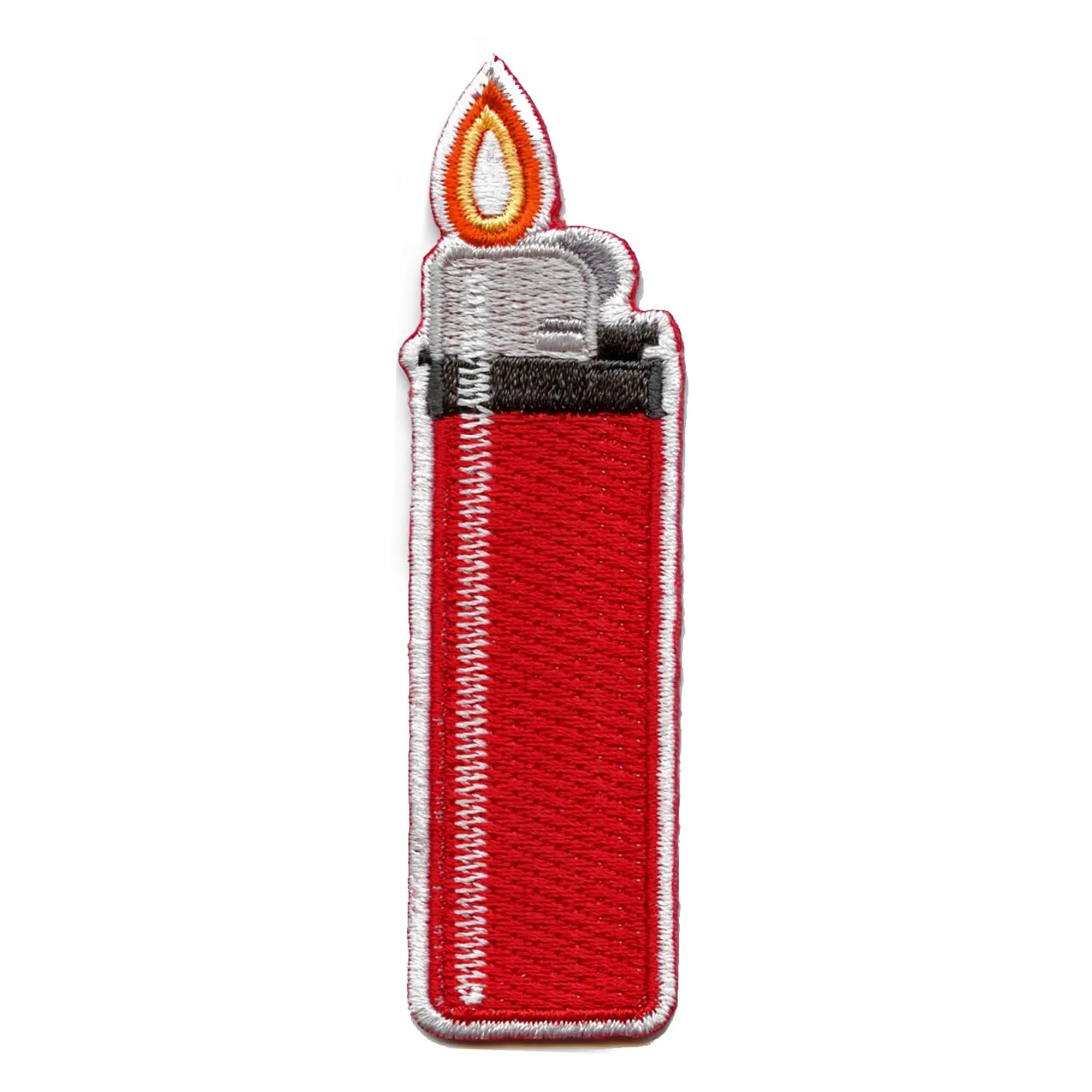 Vintage Embroidered Iron On Lighter Patch - Red Flames Design for Jackets, Jeans & DIY Crafts