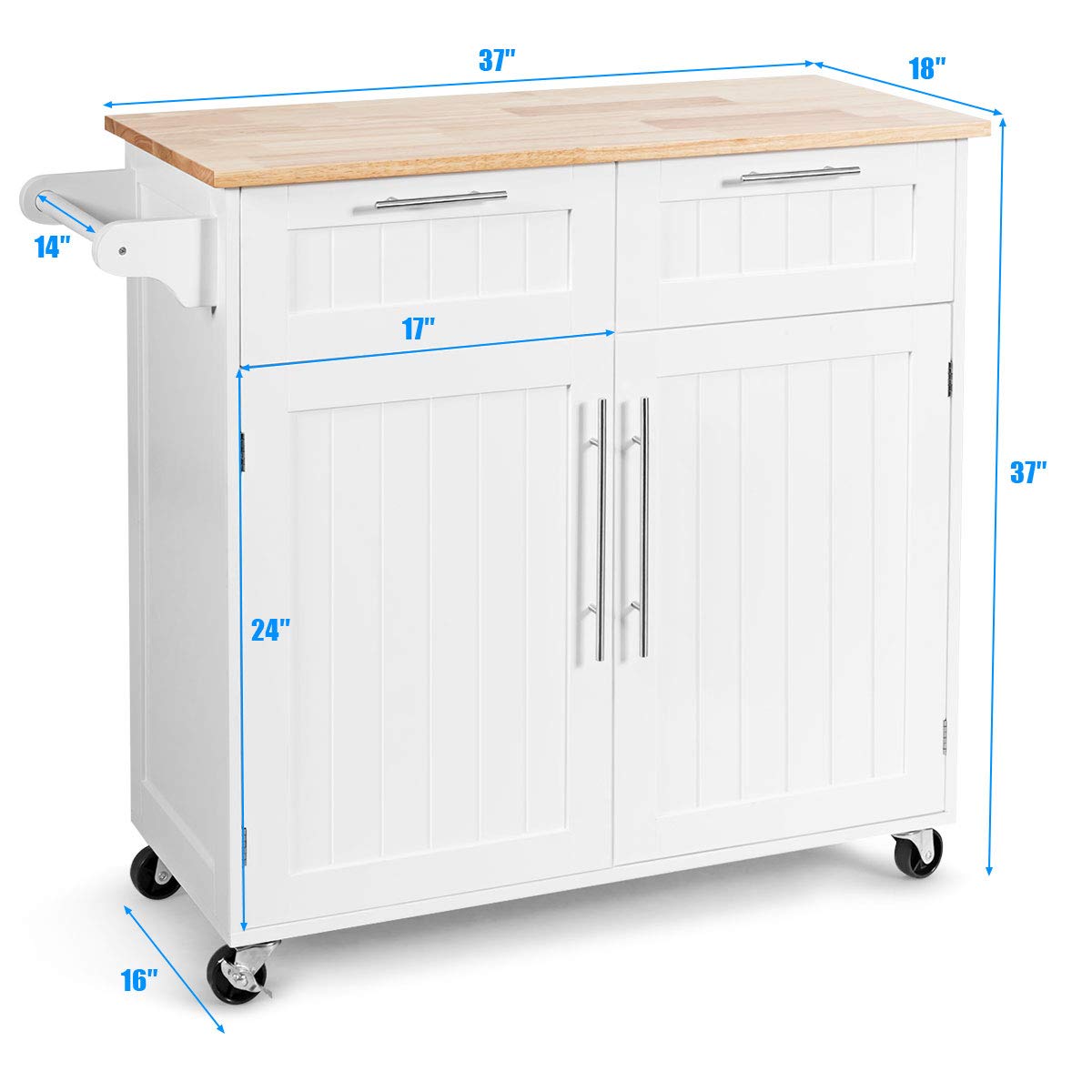 Giantex Kitchen Island Cart with Drawers & Cabinet - Rolling Storage Trolley with Wood Top & Towel Rack - Mobile Serving Utility Cart for Home & Restaurant - Perfect for Small Kitchens, Dining Areas & Commercial Food Prep Spaces