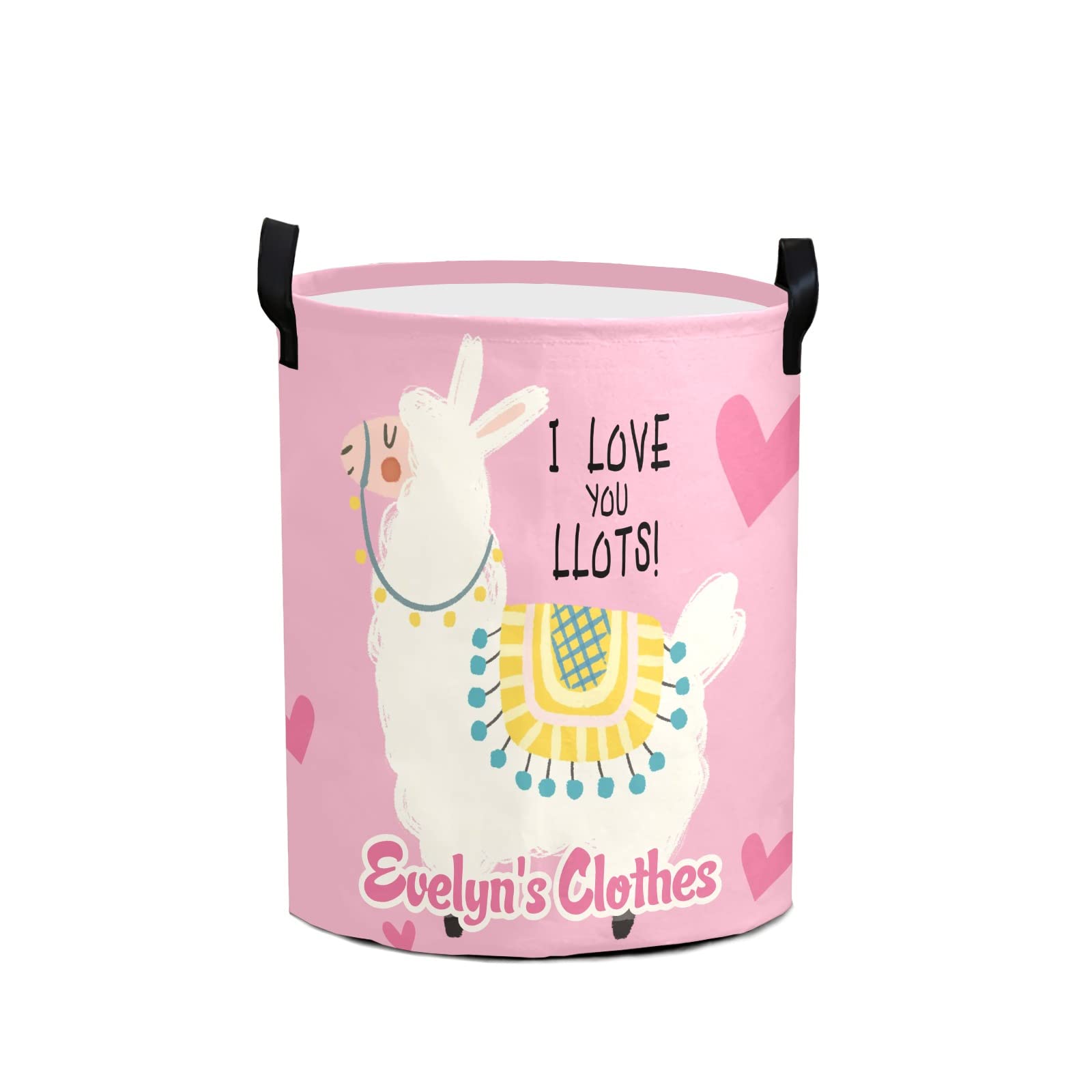 Personalized Pink Alpaca Laundry Basket with Handles - Waterproof & Collapsible Clothes Hamper (19.7