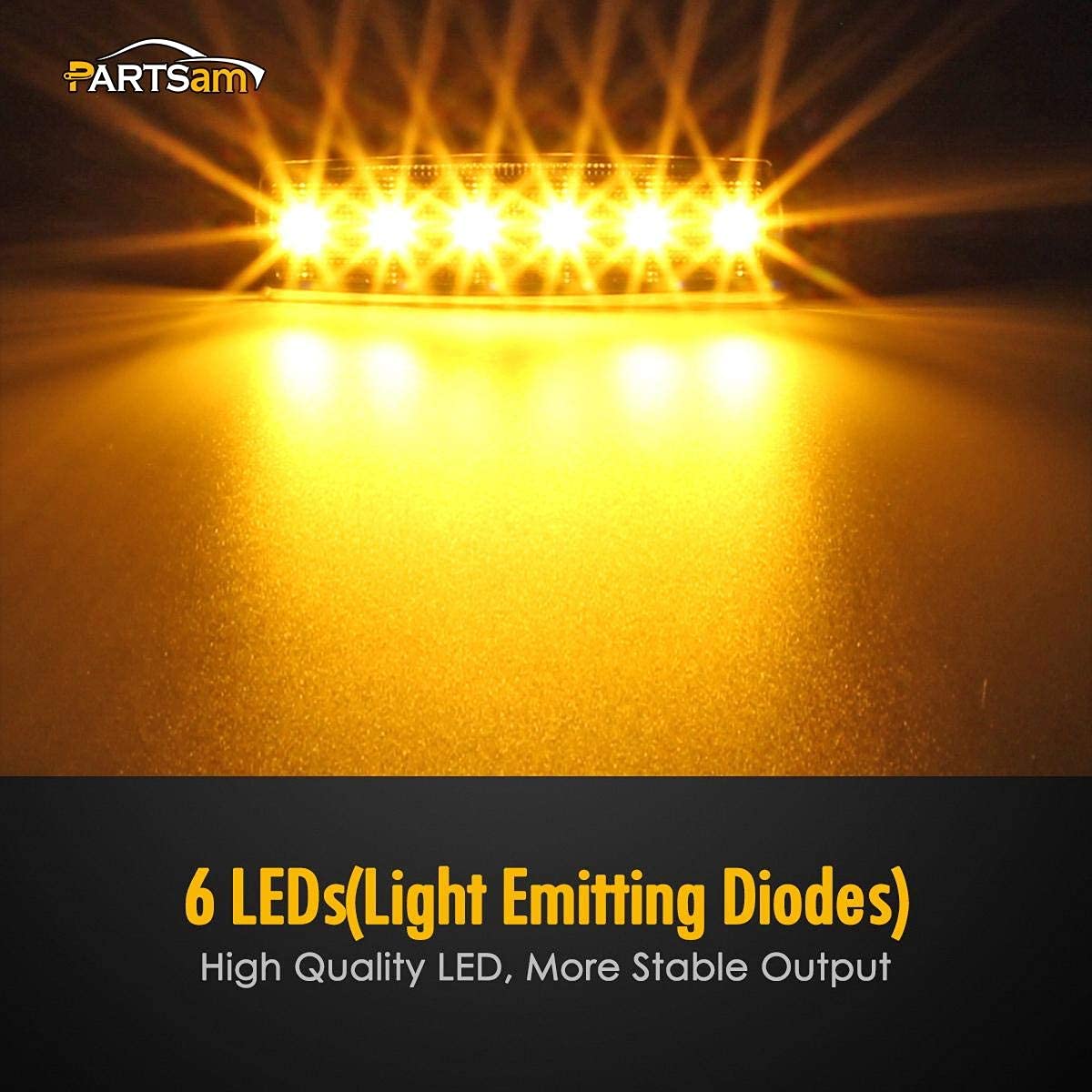 Partsam LED Trailer Lights Kit - 5PCS Amber 3.8” 6 LED Side Marker Lights + 1PC 14.17