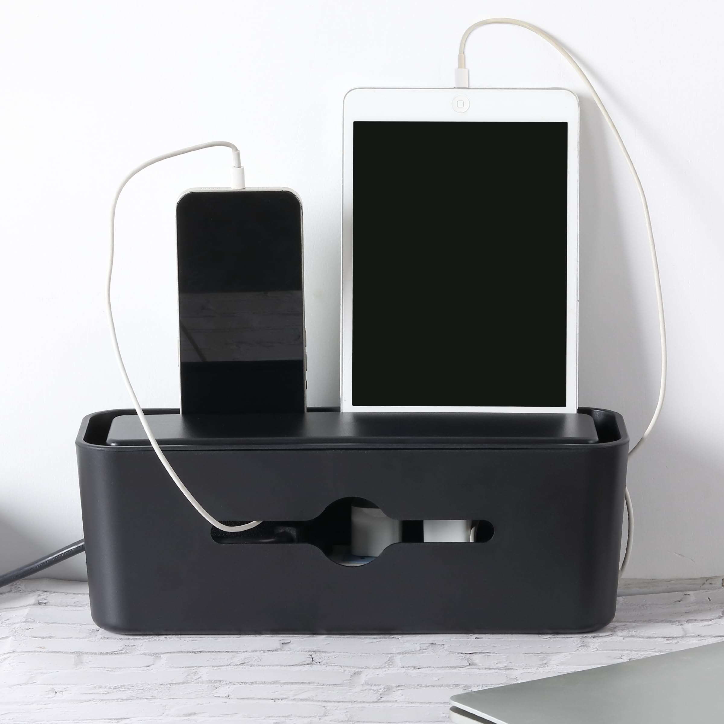 Bates Small Cable Management Box - Cord Organizer & Hider Box for Wires on Floor - Power Strip Cover & Baby Proof Solution - Perfect for Home Office, Living Room, and Nursery Organization