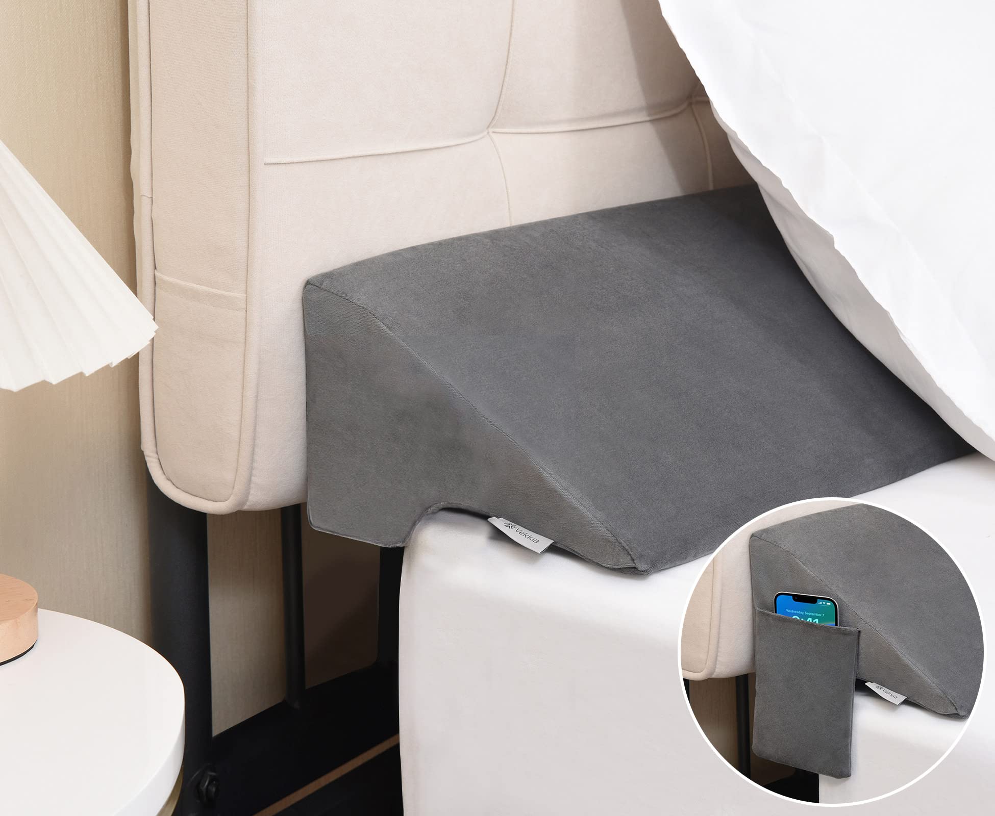 Vekkia Bed Wedge Pillow for Headboard Gap - Queen Size Mattress Gap Filler (0-5