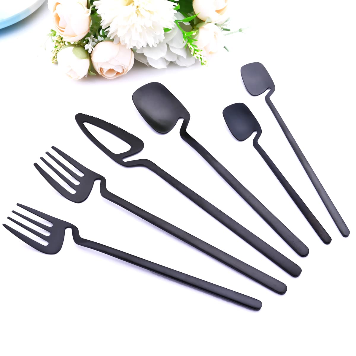 Gugrida 8-Piece Matte Black Dessert Forks Set - 304 Stainless Steel Silverware with Leight Design - Elegant Matte Finish for Kitchen, Restaurant & Home Use - 6.85