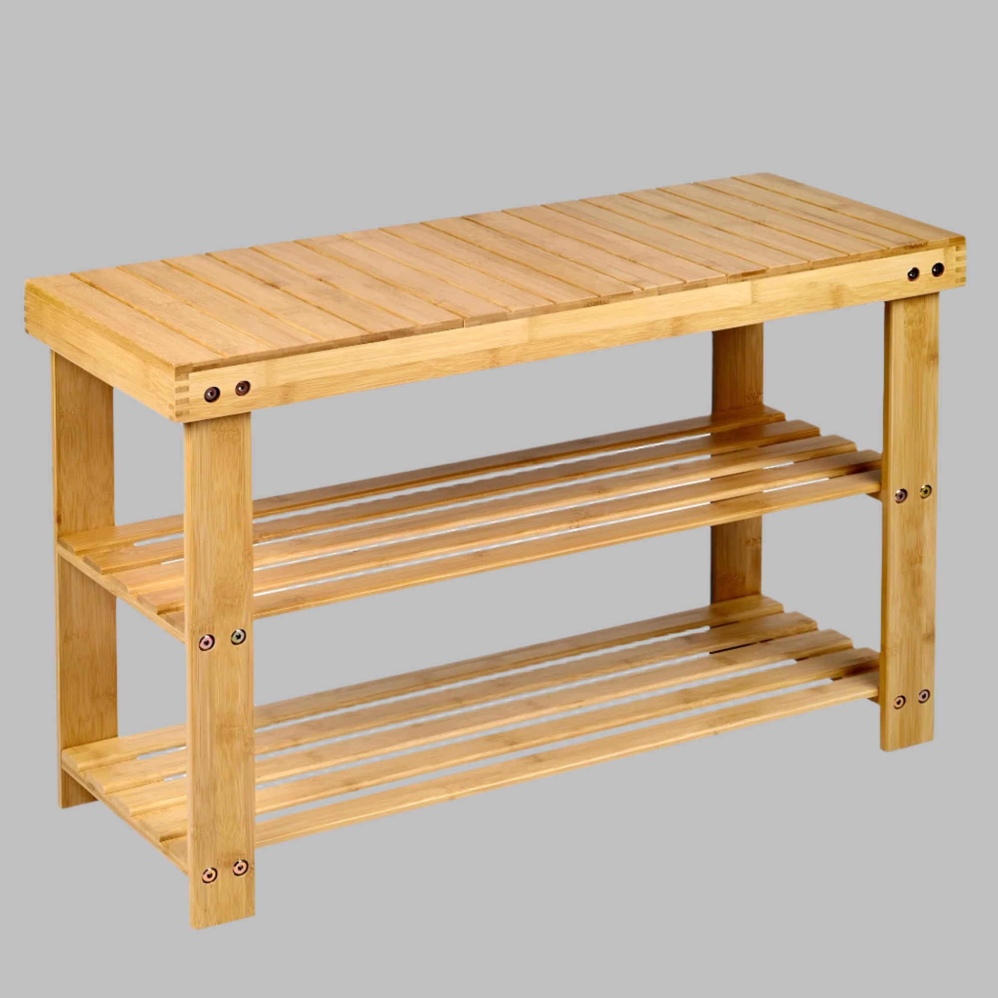 2 Tier Bamboo Shoe Rack Organizer Shelf - Space Saving Entryway Storage for Shoes & Boots - Model BSR0312 - Perfect for Small Apartments, Closets & Mudrooms