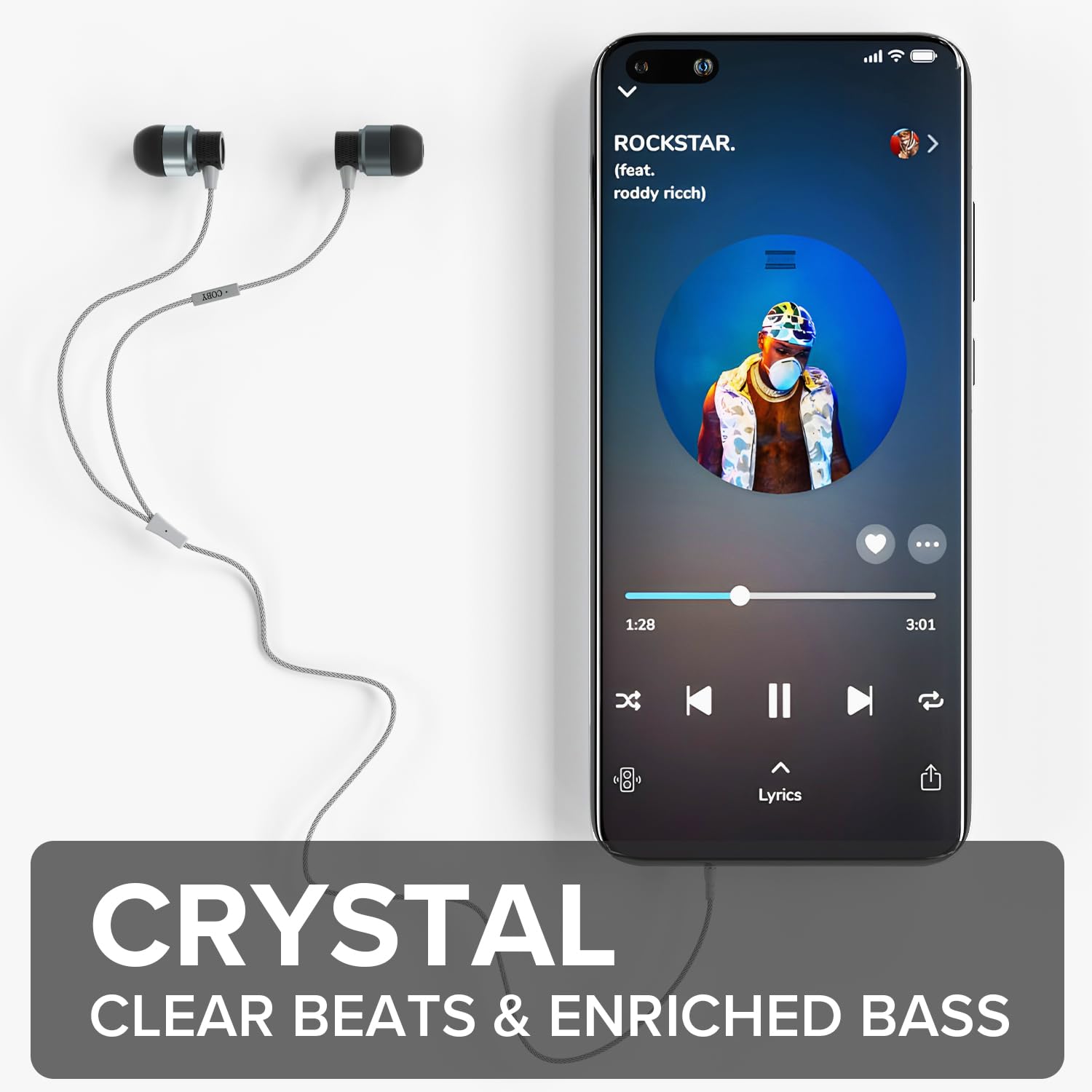 Premium Coby Metal Wired Earbuds with Built-in Mic & Noise Cancellation - Tangle-Free Braided AUX Headphones with 3-Pair Ear Gels (S/M/L) in Black - Perfect for Commuting, Workouts & Gaming
