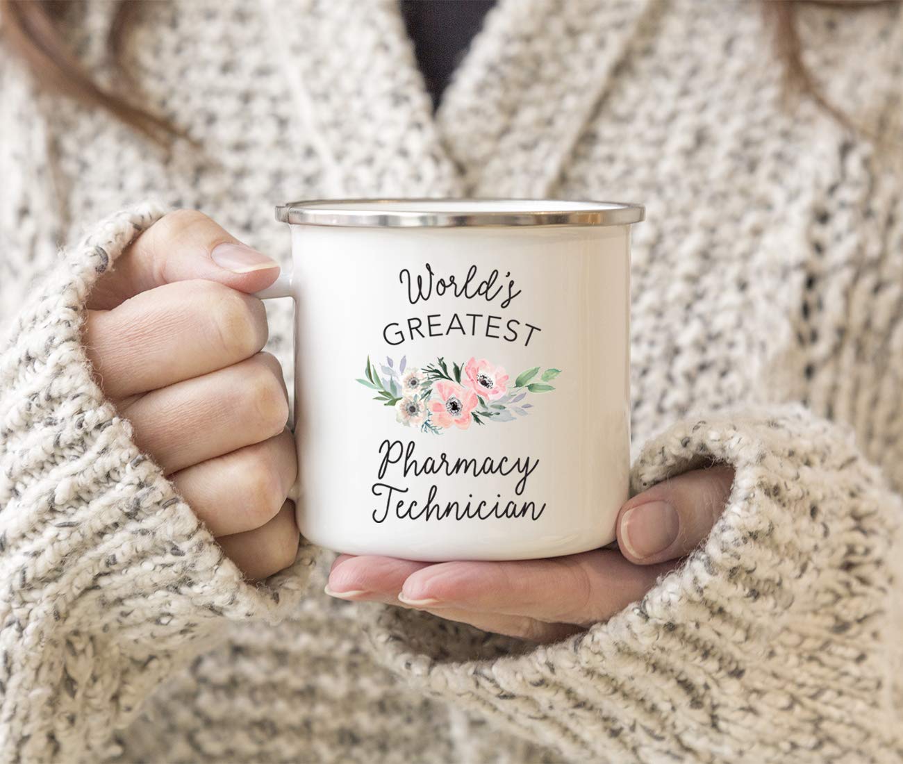 Andaz Press 11oz Stainless Steel Camping Coffee Mug with Pink Anemone Flower Design - Insulated Travel Mug for Pharmacy Technicians, Outdoor Enthusiasts - Perfect Gift for Birthday, Christmas, Nurses Week - Great for Camping, Hiking, Office Use & Daily Coffee Drinking