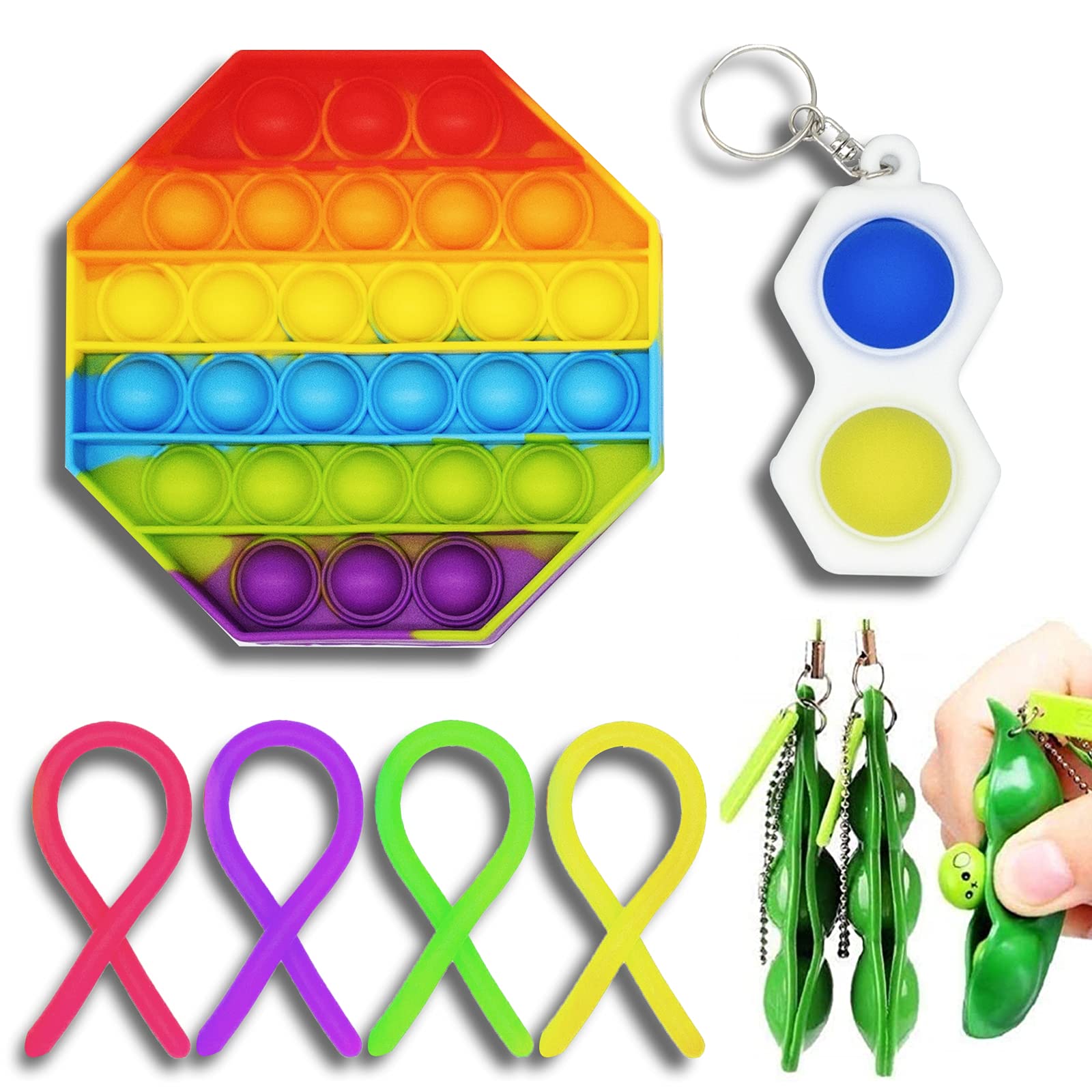 Janesvissy Fidget Pack - 8 Pack Push Pop Bubble Sensory Toys for Stress & Anxiety Relief - Includes Simple Dimple & Fidget Box - Perfect for ADHD, Autism, Office & Classroom Focus