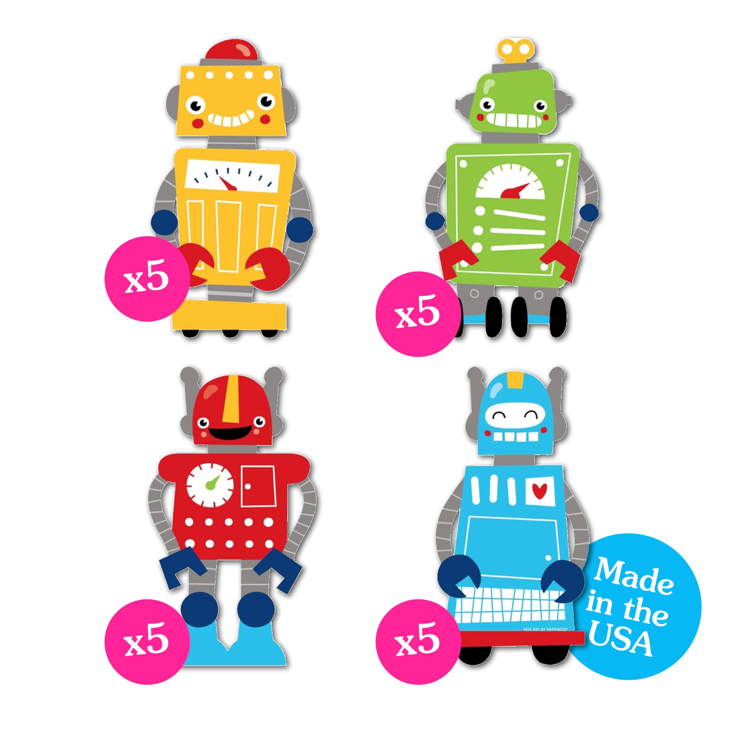 Big Dot of Happiness Gear Up Robots - DIY Party Decorations for Birthday, Baby Shower & Kids Room - Set of 20 Cutouts - Perfect for Wall Decor, Classroom Themes & Craft Projects
