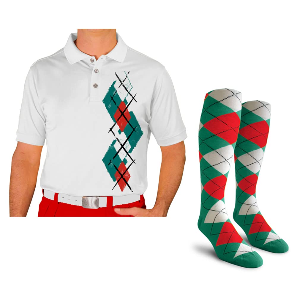 Men's Dry Fit Short Sleeve Graphic Golf Polo Shirt with Socks - Argyle Paradise (5A-5Z) | Moisture Wicking Performance Tee for Golf, Tennis & Casual Wear