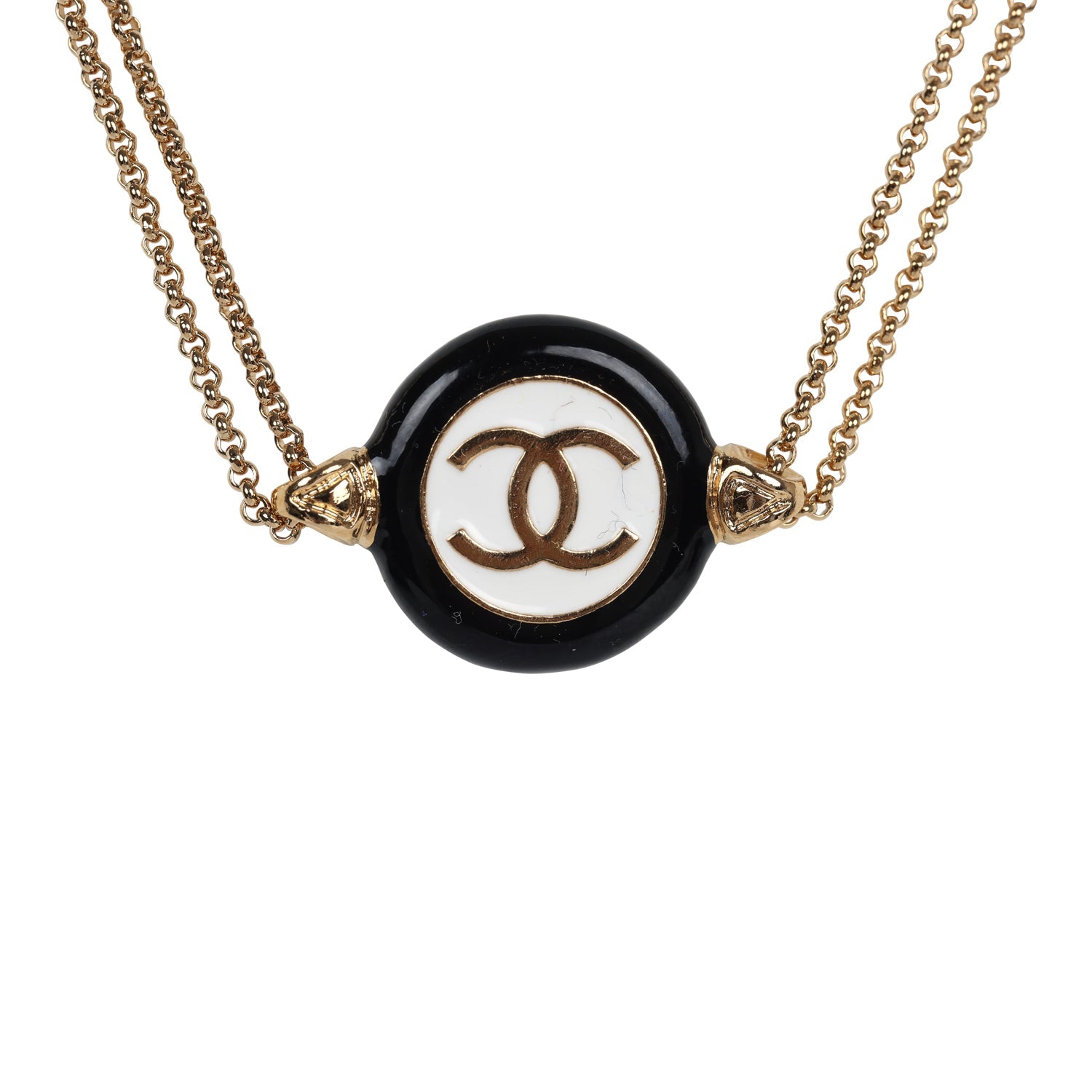 Chanel Round CC Logo Enamel Pendant Choker Necklace - Black & White Gold Plated Hardware | Elegant Fashion Jewelry for Women, Perfect for Parties, Weddings & Special Occasions