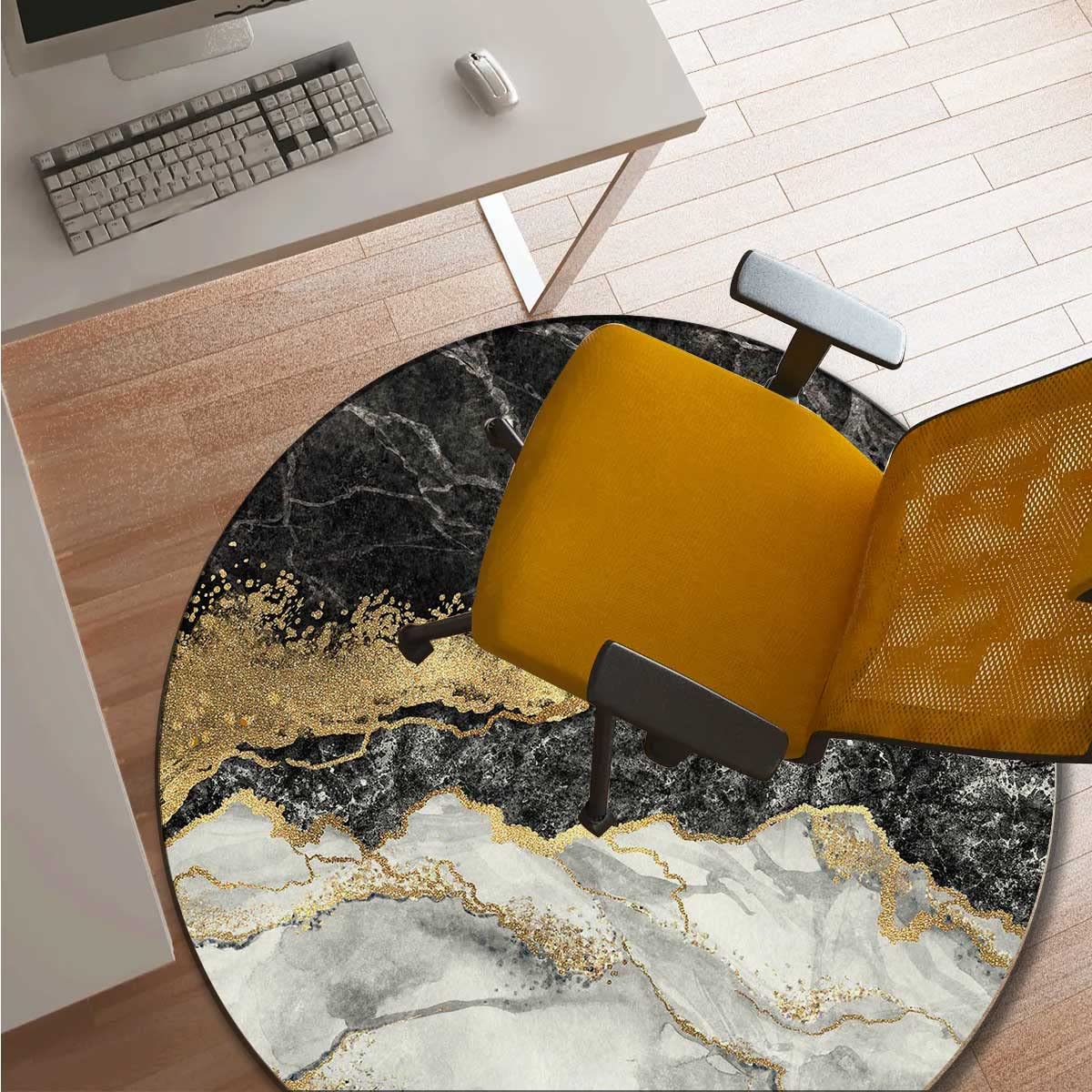 Black Gold Splat Mat for Under High Chair | 51 Inch Waterproof Floor Protector | Non-Slip Office Rug for Rolling Chairs & Desk Chairs | Easy Clean Dining & Play Area Mat for Babies & Toddlers | Perfect for Kitchen, Nursery & Home Office Use