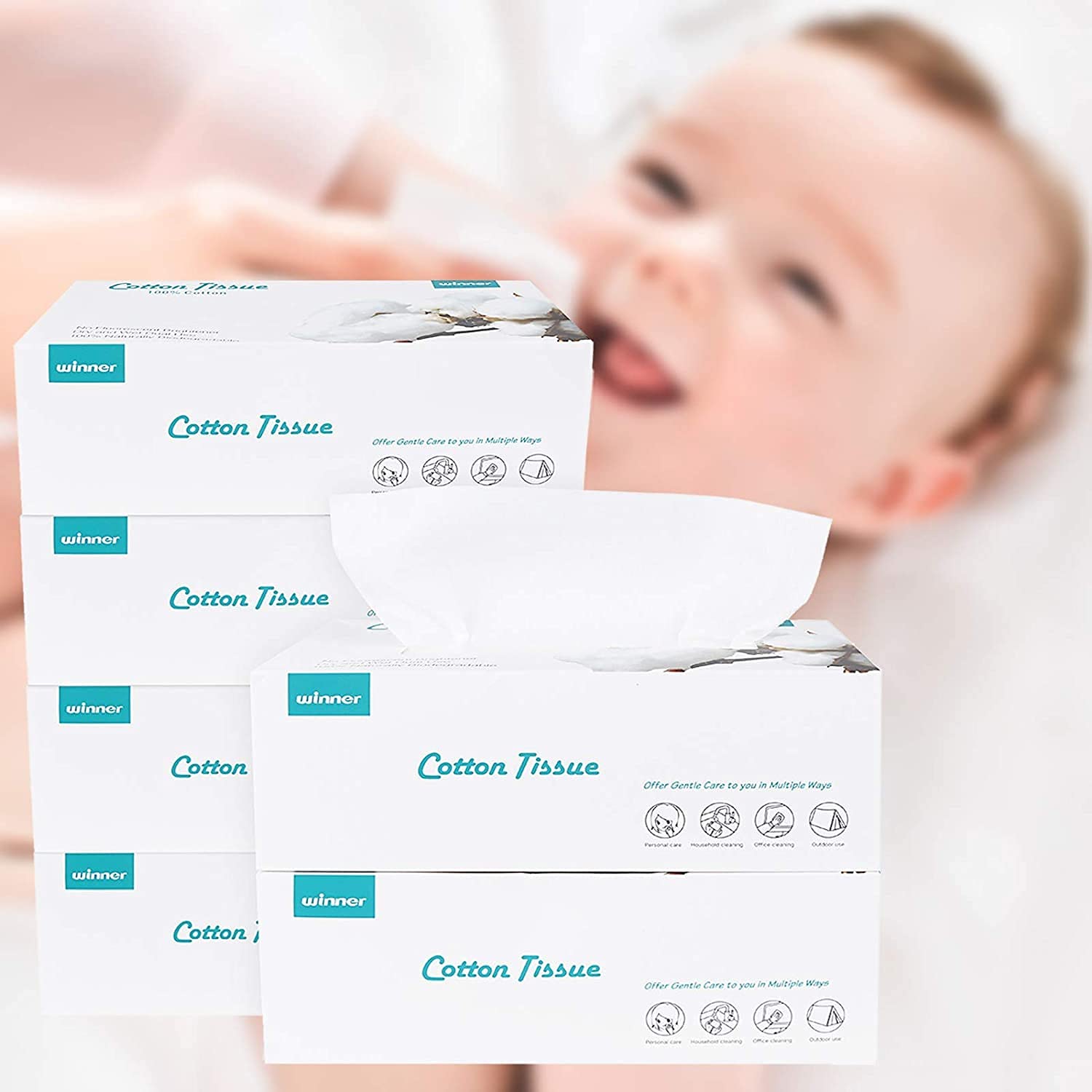 Lapierk Winner Soft Cotton Tissue - Hypoallergenic Dry Baby Wipes for Sensitive Skin | Gentle Facial Tissues & Newborn Care | Perfect for Diaper Changes, Makeup Removal & On-the-Go Use (White, 100-Pack)