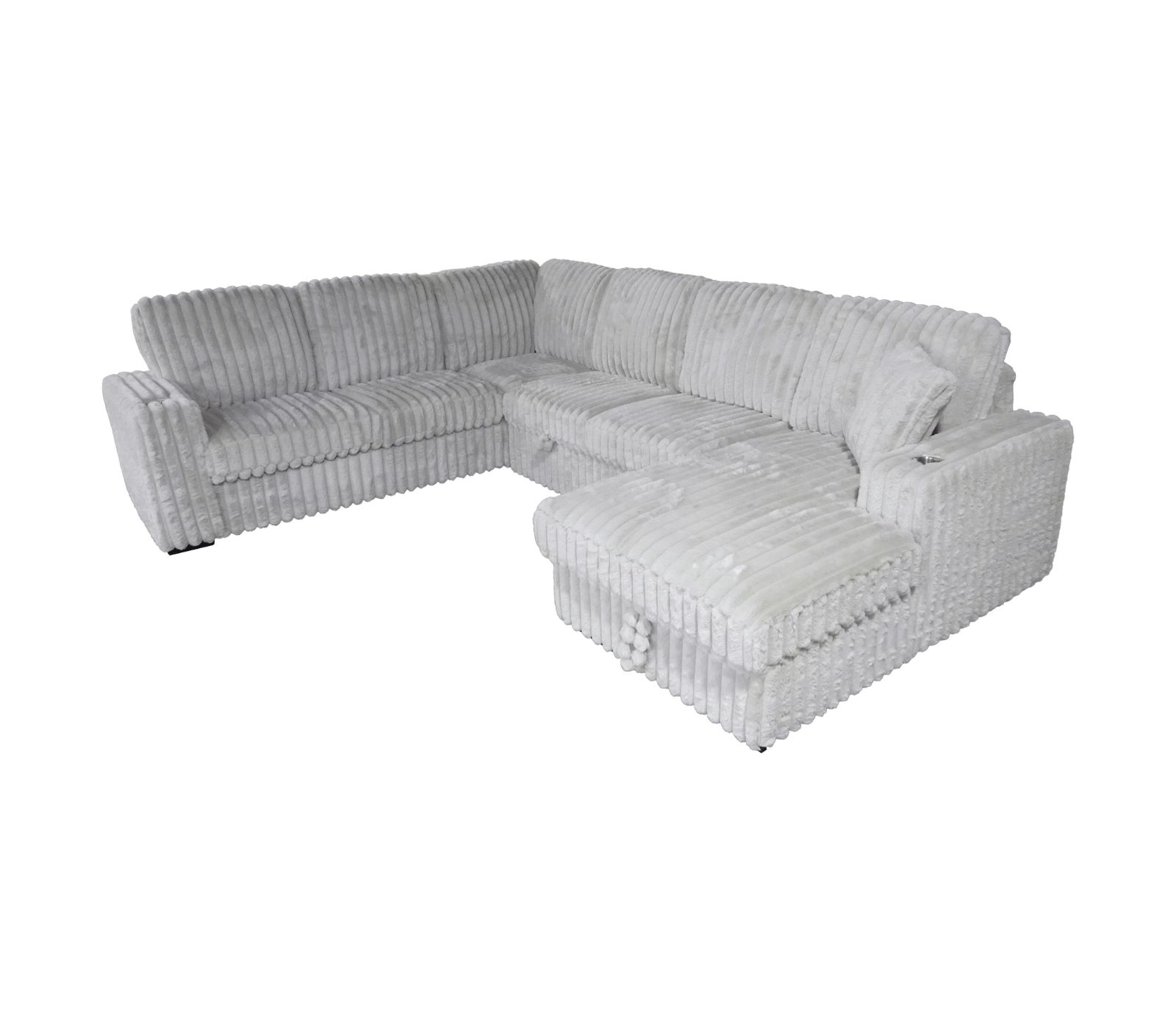 Zelia Plush Grey Minky Corduroy Large Sectional Sofa Bed with Storage Chaise & Cup Holders - Convertible Sleeper Sofa for Small Spaces, Living Room & Guest Room Comfort