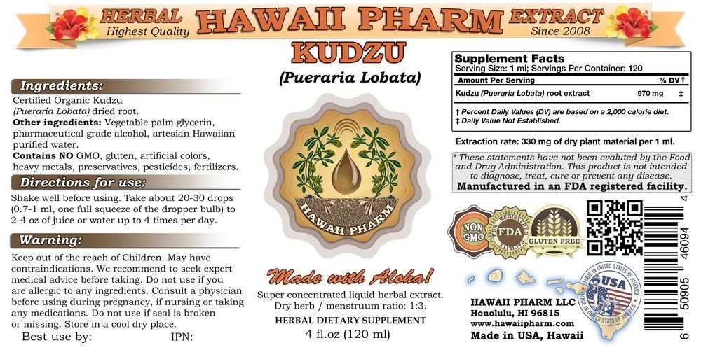 Organic Kudzu Liquid Extract (Pueraria lobata) - 2x4 oz Alcohol-Free Tincture Supplement for Stress Relief & Liver Support - Perfect for Herbal Tea & Wellness Routines