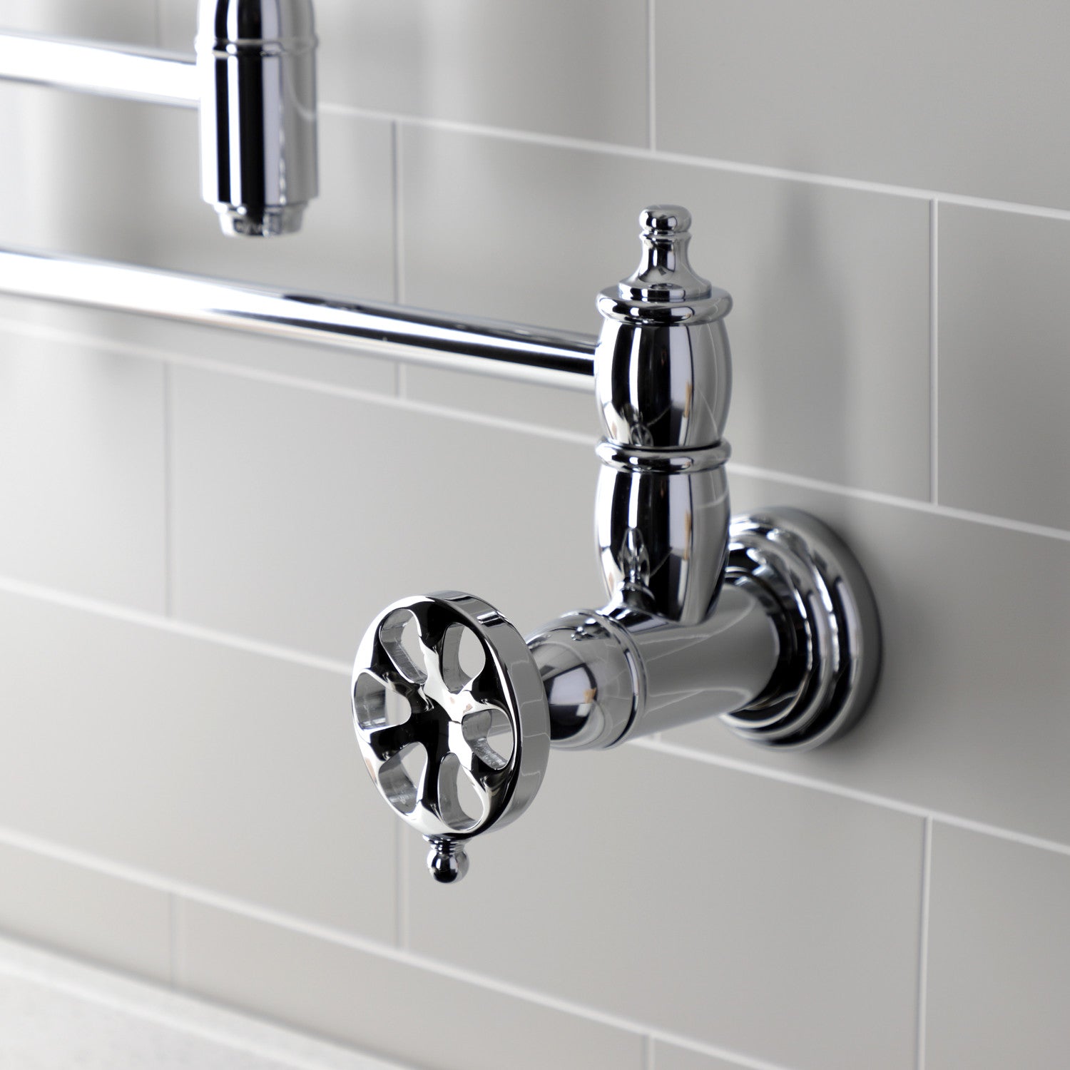 Belknap KS3101RX Two Handle Wall Mount Pot Filler Faucet - Polished Chrome Finish - Ideal for Kitchen Sink, Stove & Cooking Area