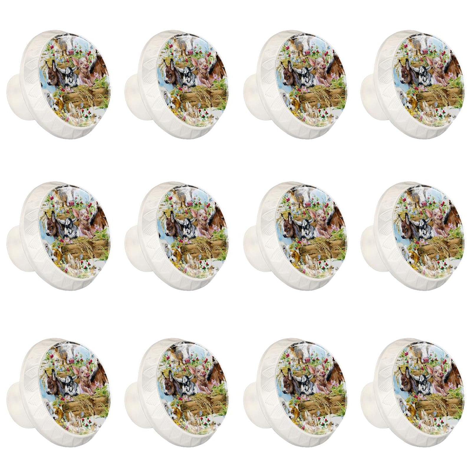12Pcs Crystal Glass Drawer Knobs - Farm Animal Design for Kitchen & Wardrobe