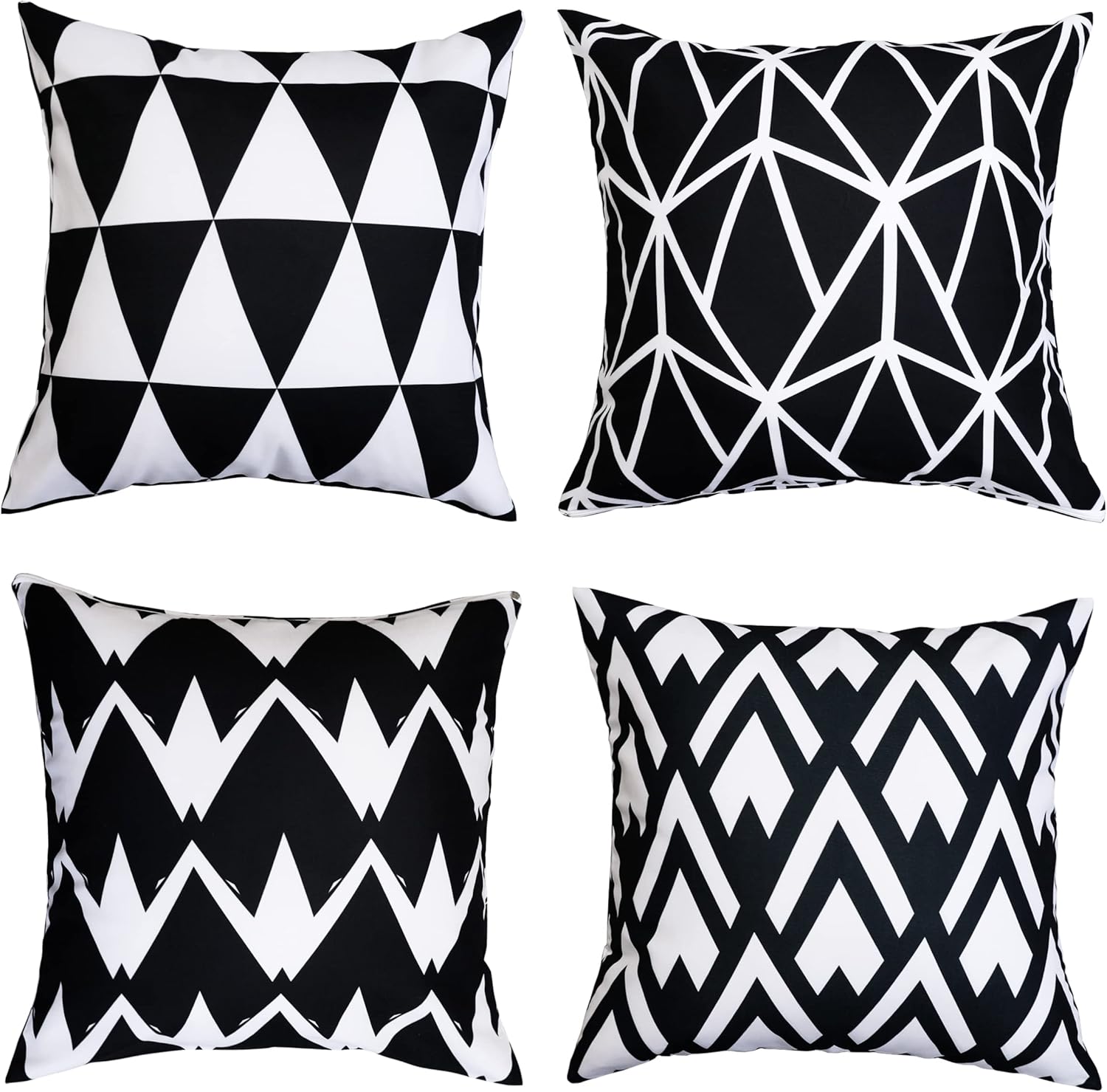 NTBAY Set of 4 Black & White Geometric Throw Pillow Covers 18x18 Inch - Modern Farmhouse Decor for Sofa, Bed, Couch & Living Room