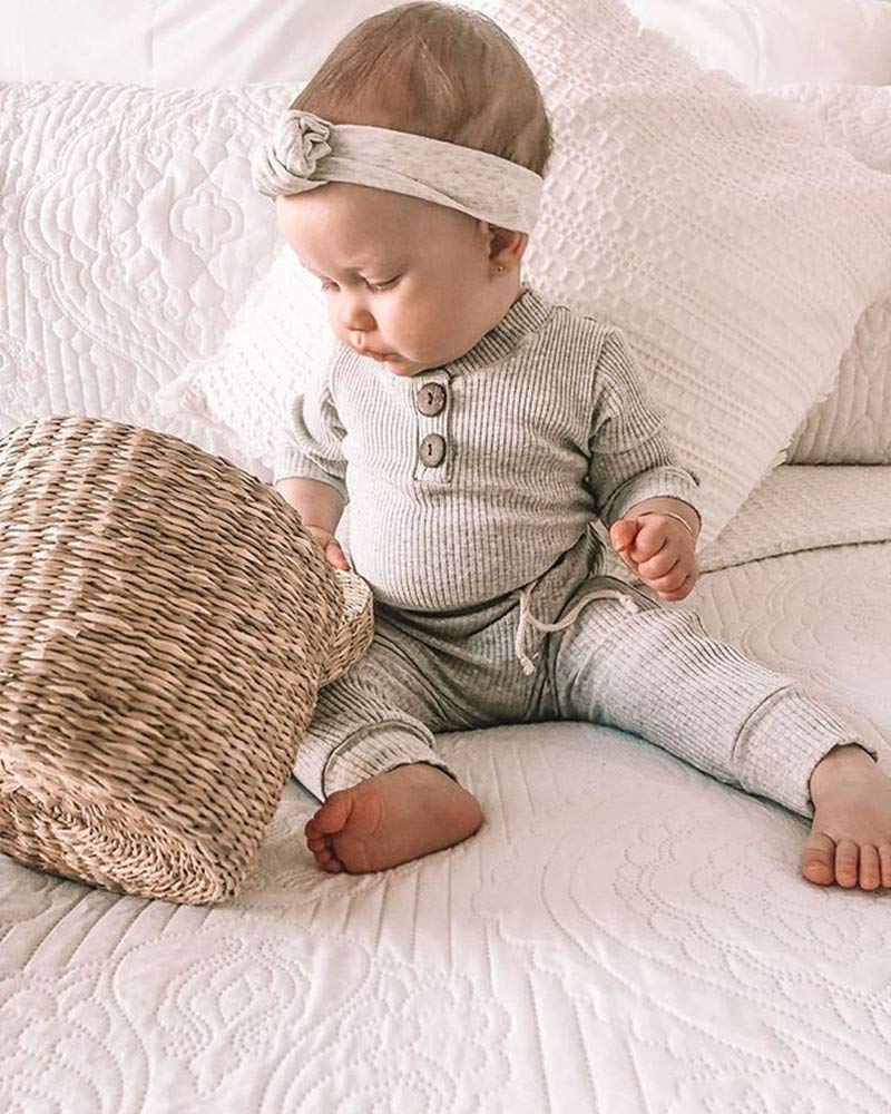Newborn Baby Girl & Boy Fall Winter Clothes Set - 3-24 Months Long Sleeve Knitted Cotton Romper & Pants Outfit - Cozy Infant Winter Wear for Playdates, Family Photos & Holiday Gatherings