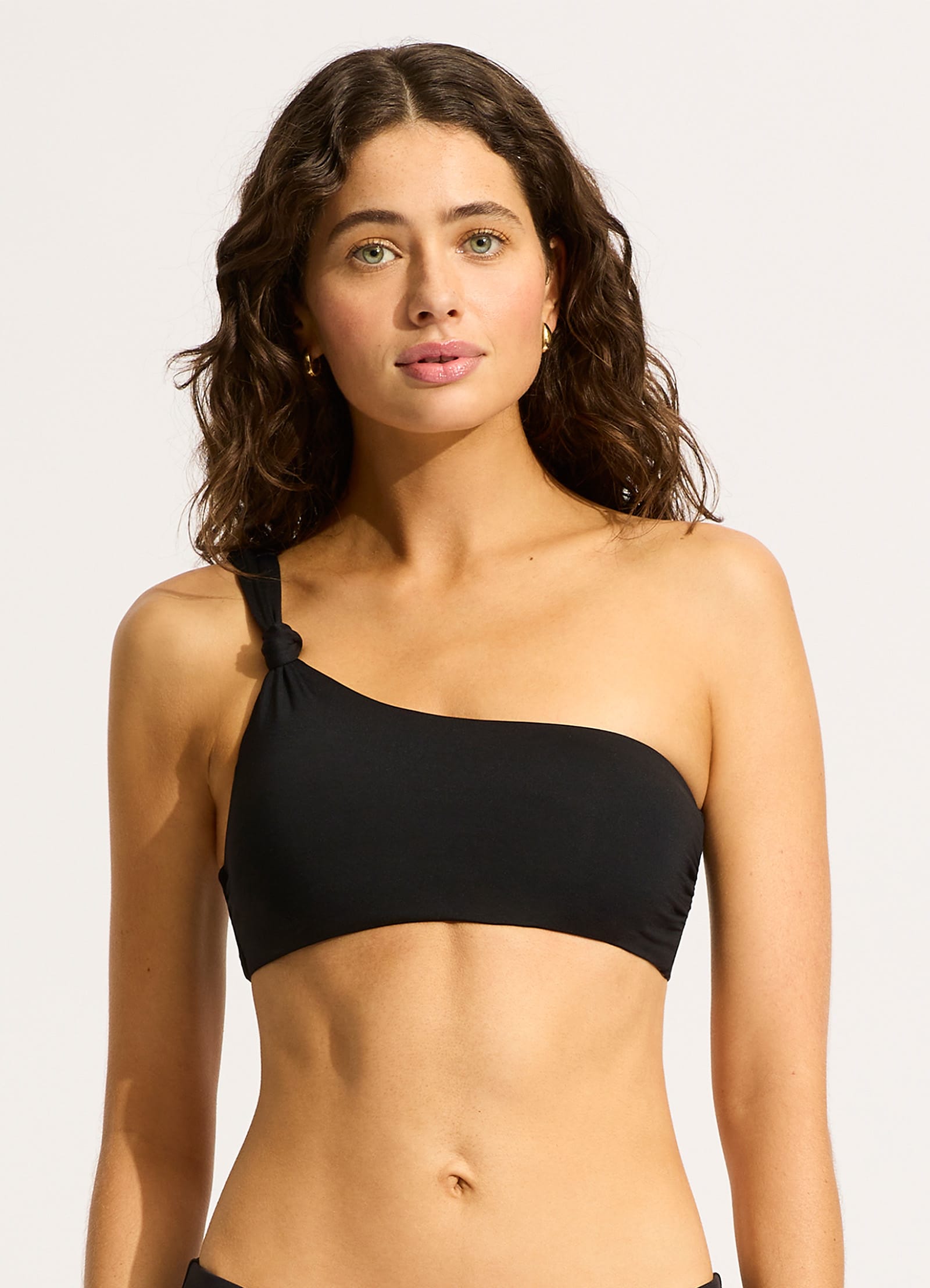 Seafolly Collective One Shoulder Bikini Top - Black | Women's Swimwear for Beach & Pool | Perfect for Summer Vacations & Tropical Getaways