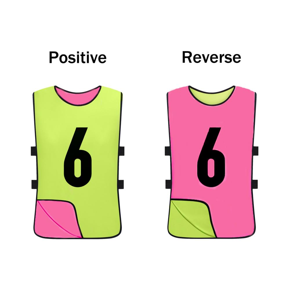 12 Pack Reversible Numbered Pinnies - Double Sided Scrimmage Vests for Kids & Adults - Team Practice Jerseys for Soccer, Basketball & Football Training - Perfect for Sports Drills, Gym Classes & Youth Leagues
