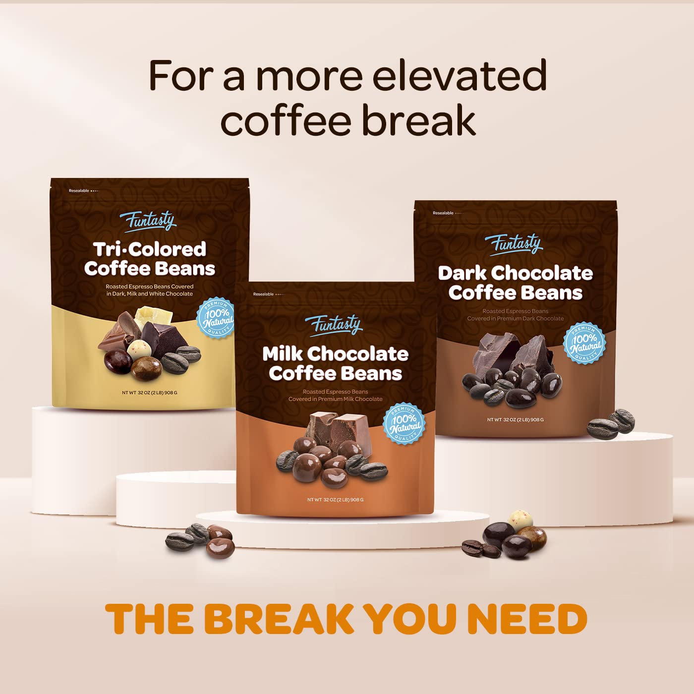 Premium Milk Chocolate Covered Espresso Coffee Beans - Gourmet Candy Snack (2 LB Bulk Pack) - Perfect for Office Treats, Gift Baskets & Coffee Lovers
