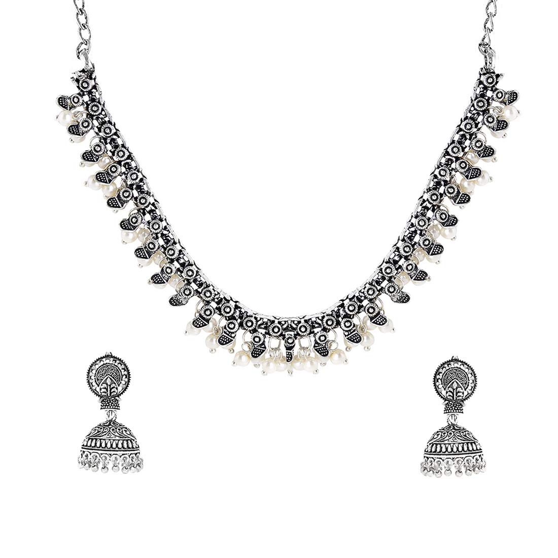 Oxidized Silver Afghan Tribal Jewelry Set - Yellow Chimes Necklace & Choker for Women, Traditional Handmade Birthday & Anniversary Gift for Her | Perfect for Ethnic Fashion, Boho Outfits & Special Occasions
