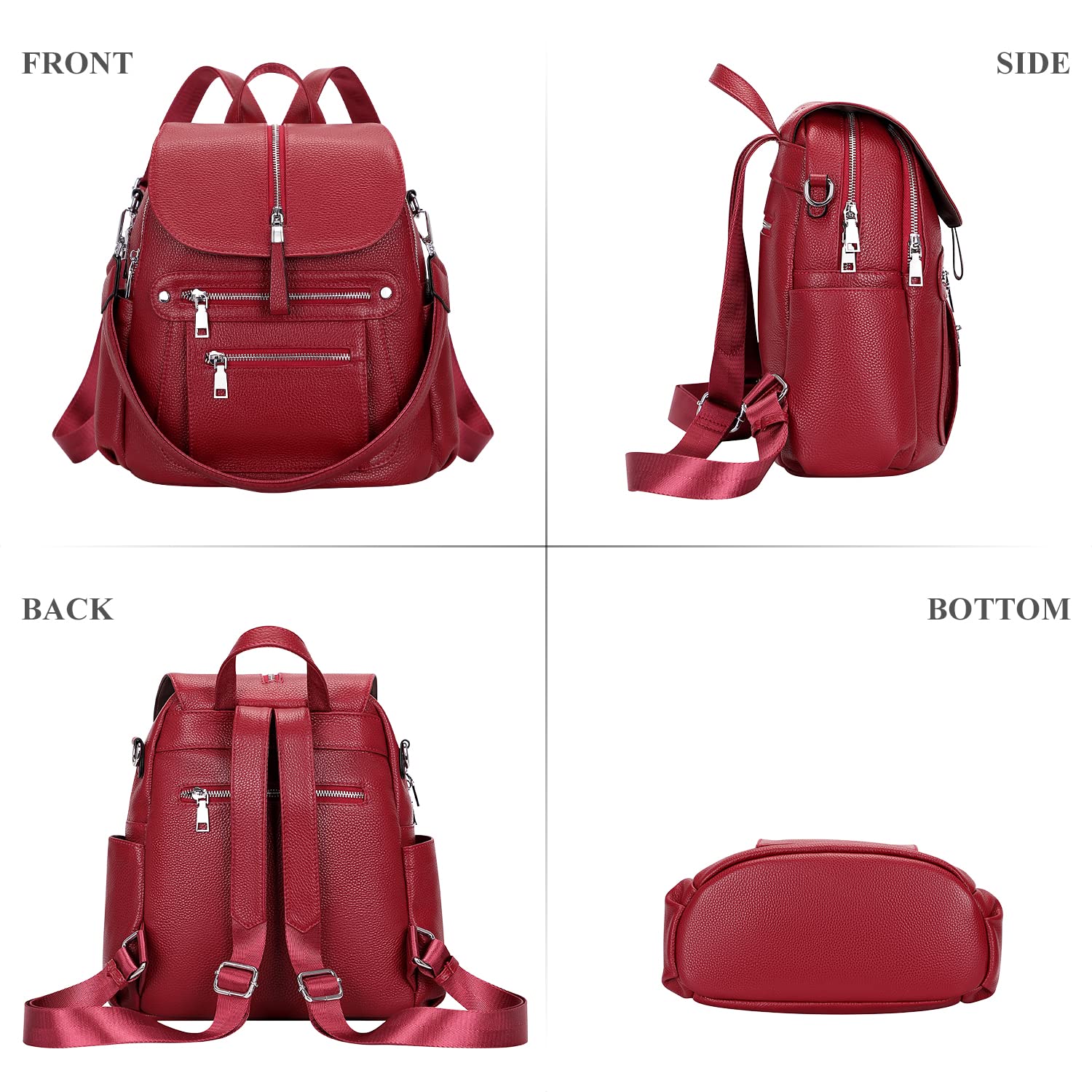 ALTOSY Women's Leather Backpack Purse - Stylish Casual Handbag with Multiple Pockets & Flap Closure - Perfect for Work, Travel & Everyday Use