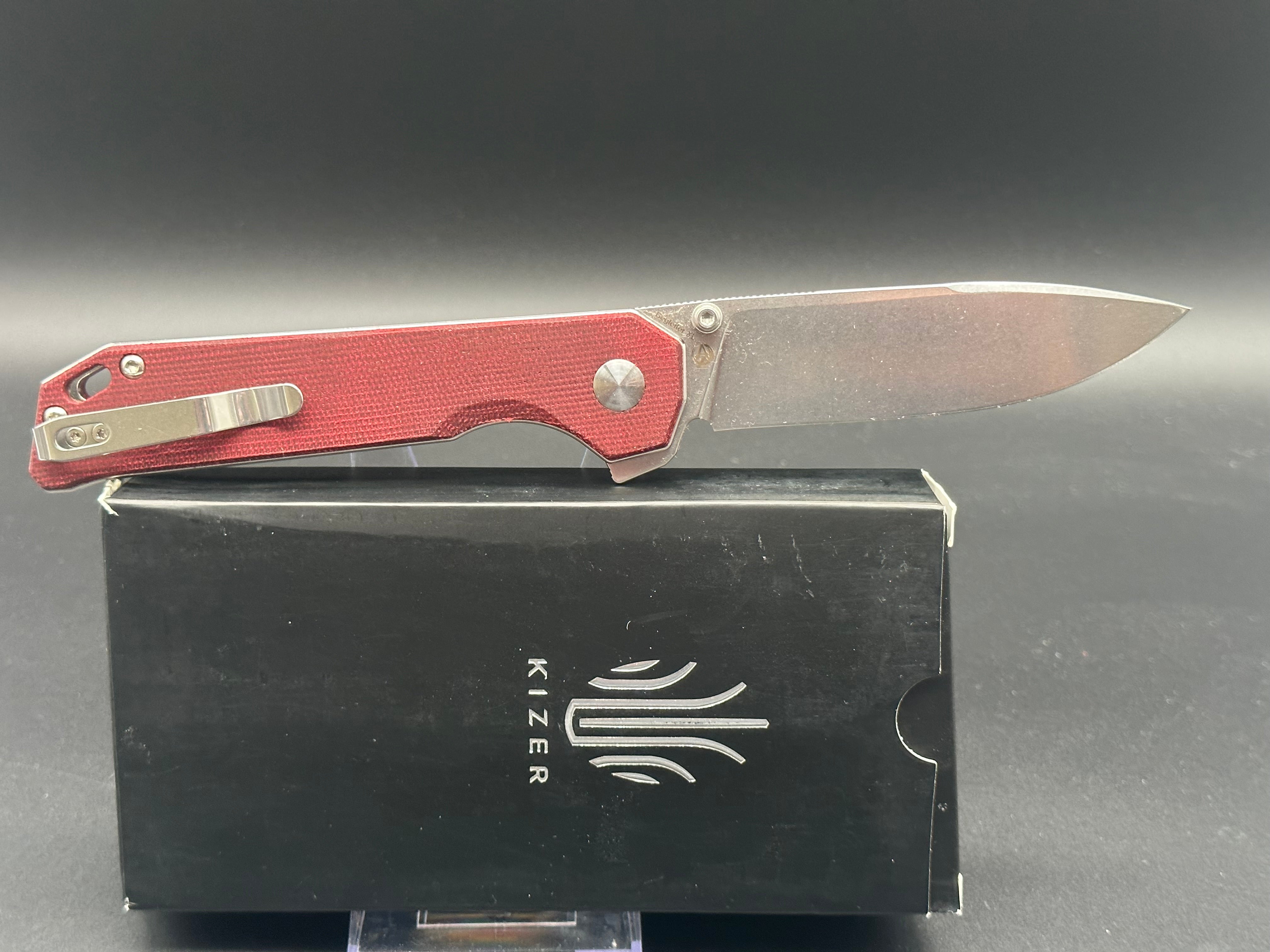 BEGLEITER XL Button Lock Flipper Knife - 154CM Steel Plain Edge, Dyed Red Micarta Handle - EDC, Outdoor, Camping & Tactical Use