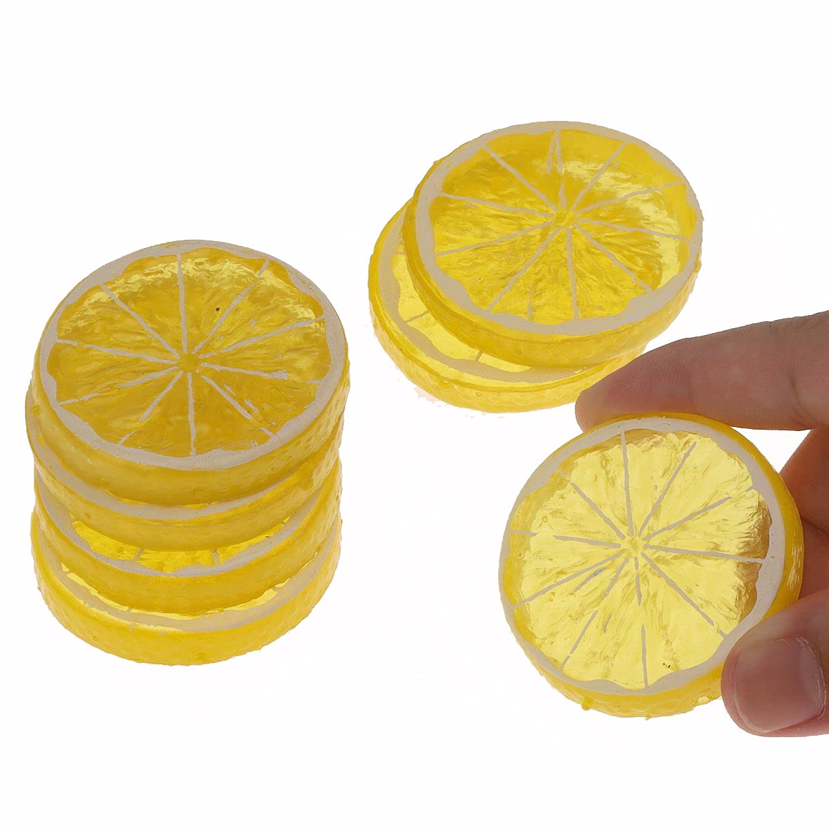 30 PCS Realistic Artificial Lemon Slices - Faux Plastic Fruit Decor for Home, Office, Kitchen & Tabletop - Lifelike Yellow Simulation Fruit Blocks for Wedding, Party & DIY Crafts Decoration