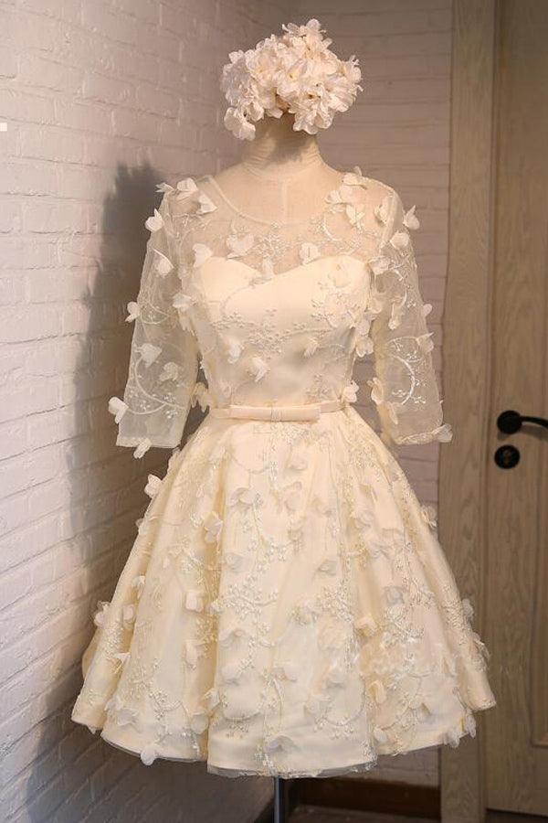 Elegant A-Line Half Sleeves Tulle Homecoming Dress with Appliques - TR0204 | Perfect for Prom, Formal Dances & Special Occasions
