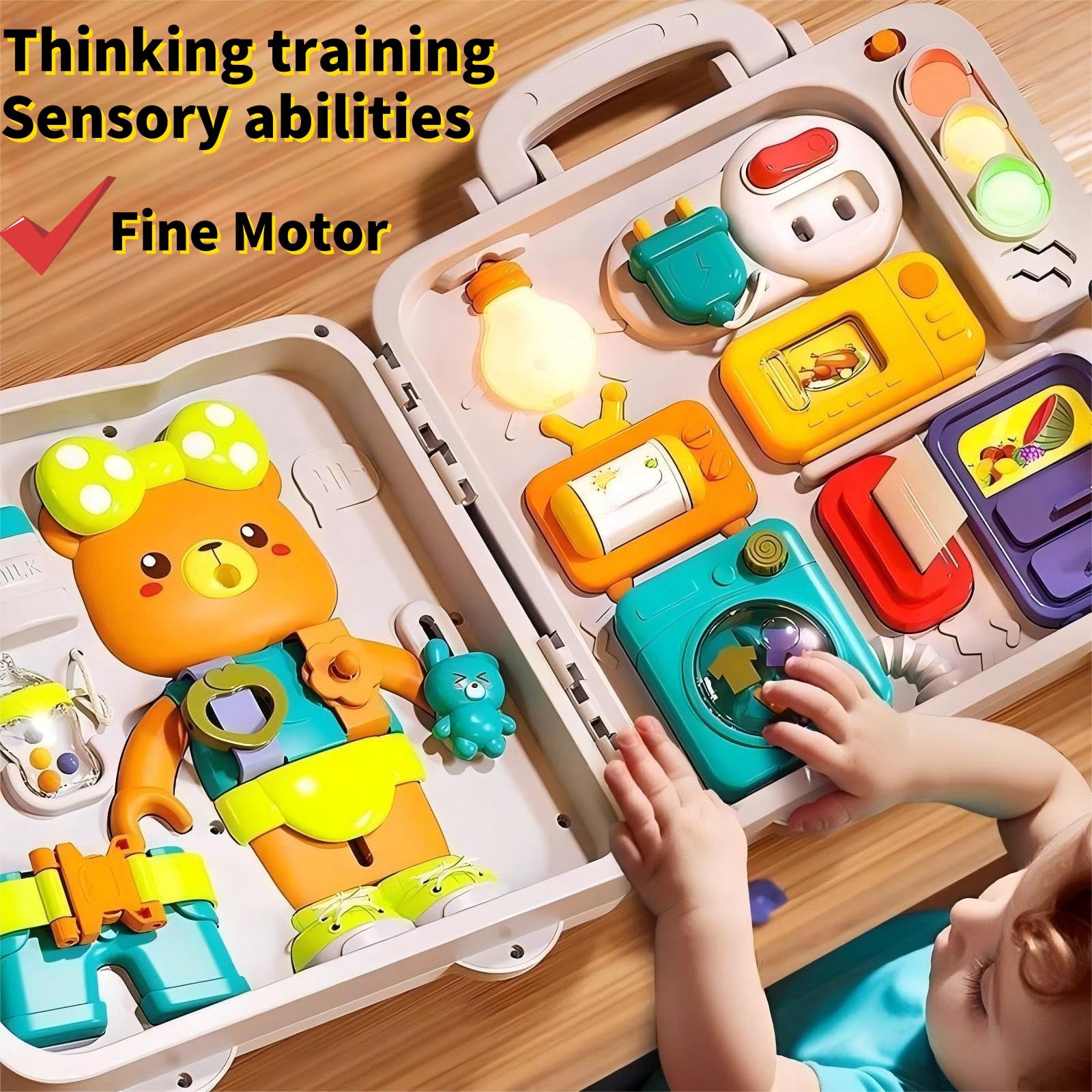 Montessori Toys for 1 Year Old Baby - Sensory Busy Board for Toddlers 1-3 Years | Educational Learning Toys 12-18 Months | Airplane Themed Toddler Toys for Boys & Girls - Perfect Birthday Gift for Sensory Play & Early Childhood Development