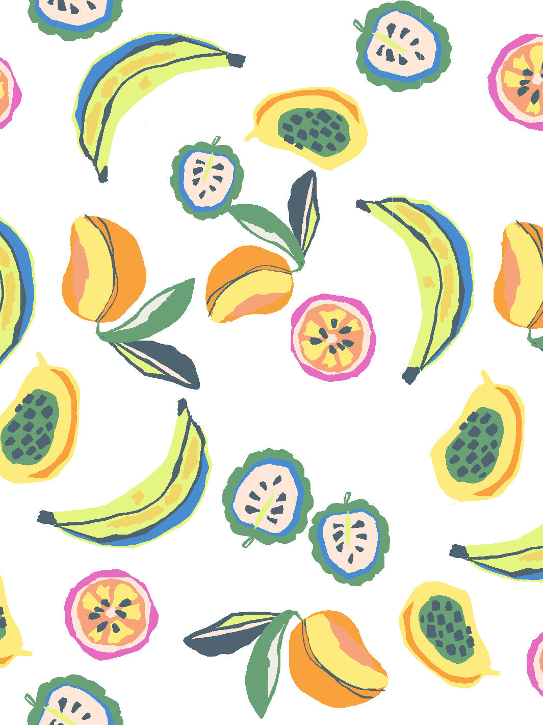 Tea Collection 'Mango Papaya' Peel and Stick Wallpaper - White Tropical Fruit Pattern - Perfect for Nursery, Bedroom, or Kitchen Decor