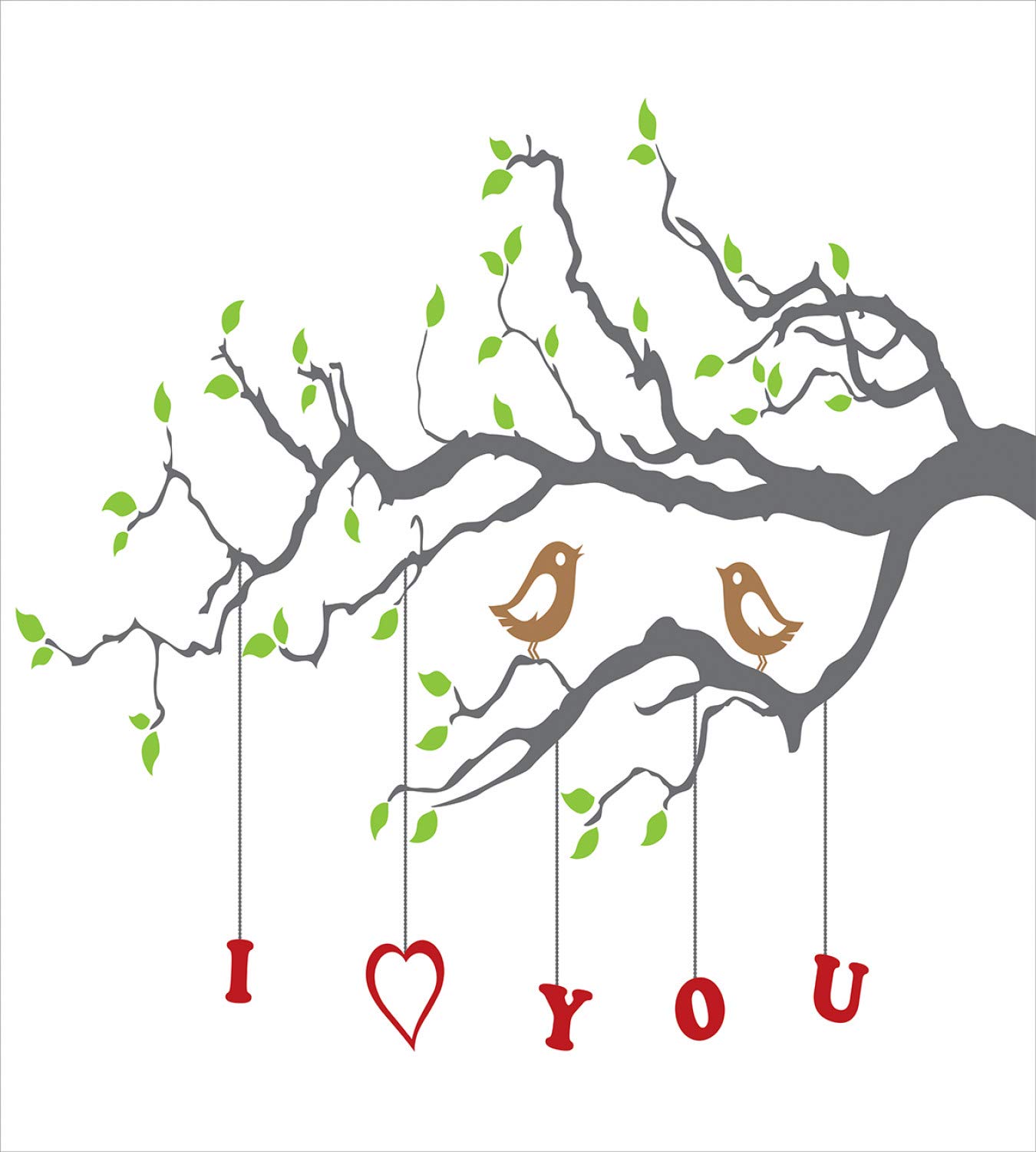 Ambesonne I Love You Duvet Cover Set - Romantic Love Birds on Tree Branch Art Print, 3-Piece Bedding Set with 2 Pillow Shams, California King Size, Grey Red Fern Green | Perfect for Spring Bedroom Decor, Couples Gift & Cozy Home Styling