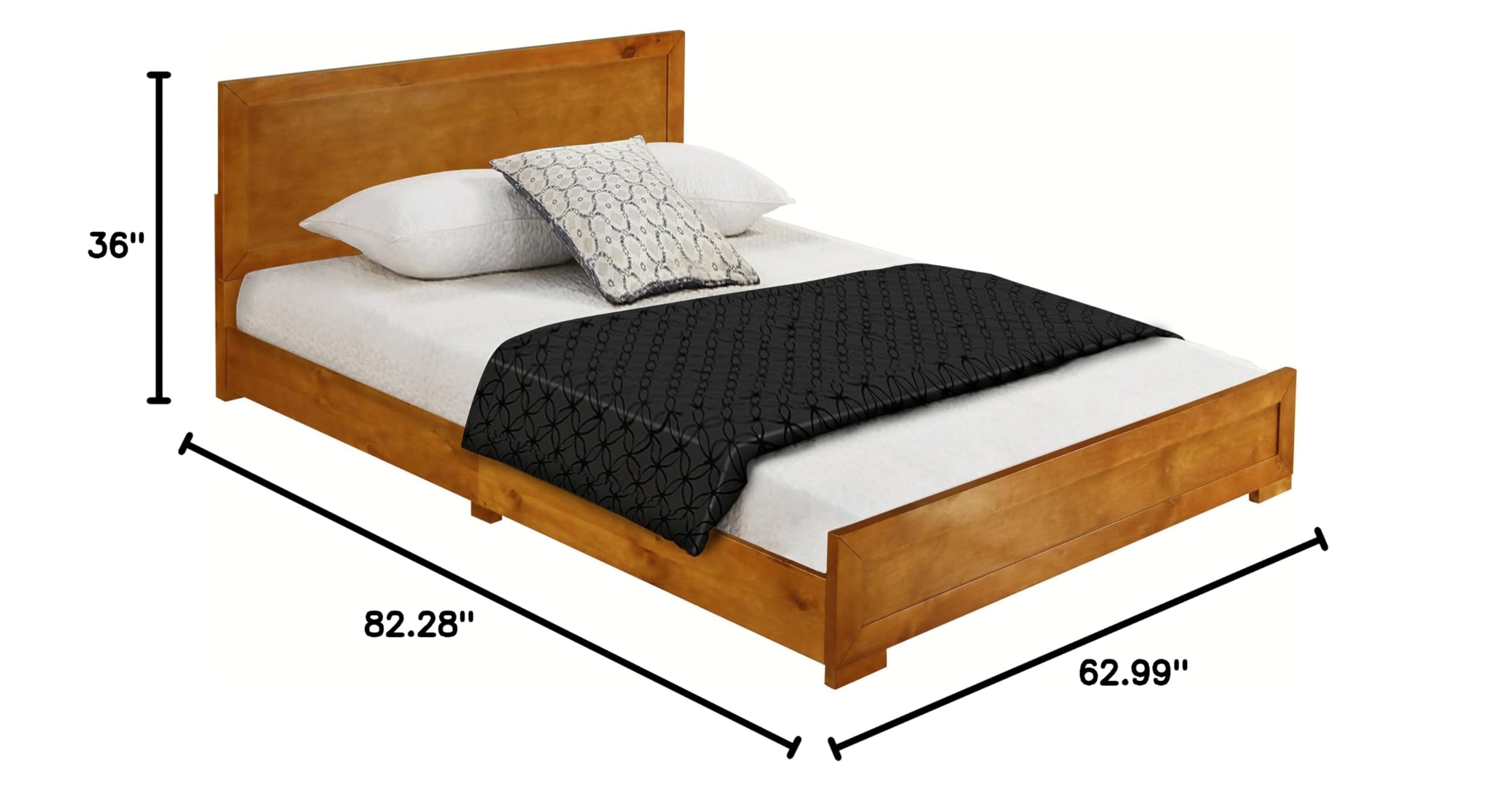 Camden Isle Trent Solid Oak Wooden Platform Bed Queen Size with 2 Nightstands - Modern Bedroom Furniture for Master & Guest Rooms