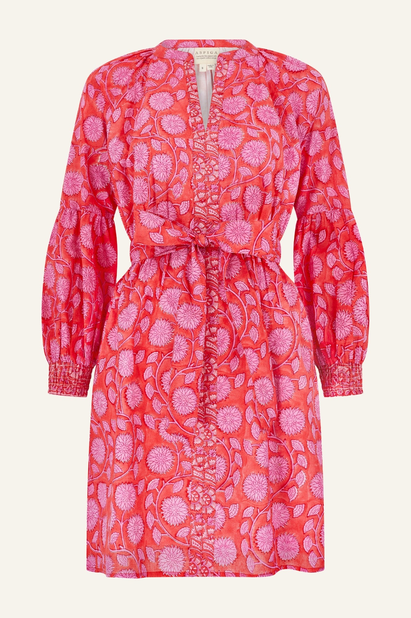Organic Cotton Block Print Short Dress by Cara | Mara Red & Pink | Boho Summer Dress for Beach, Vacation & Casual Outings