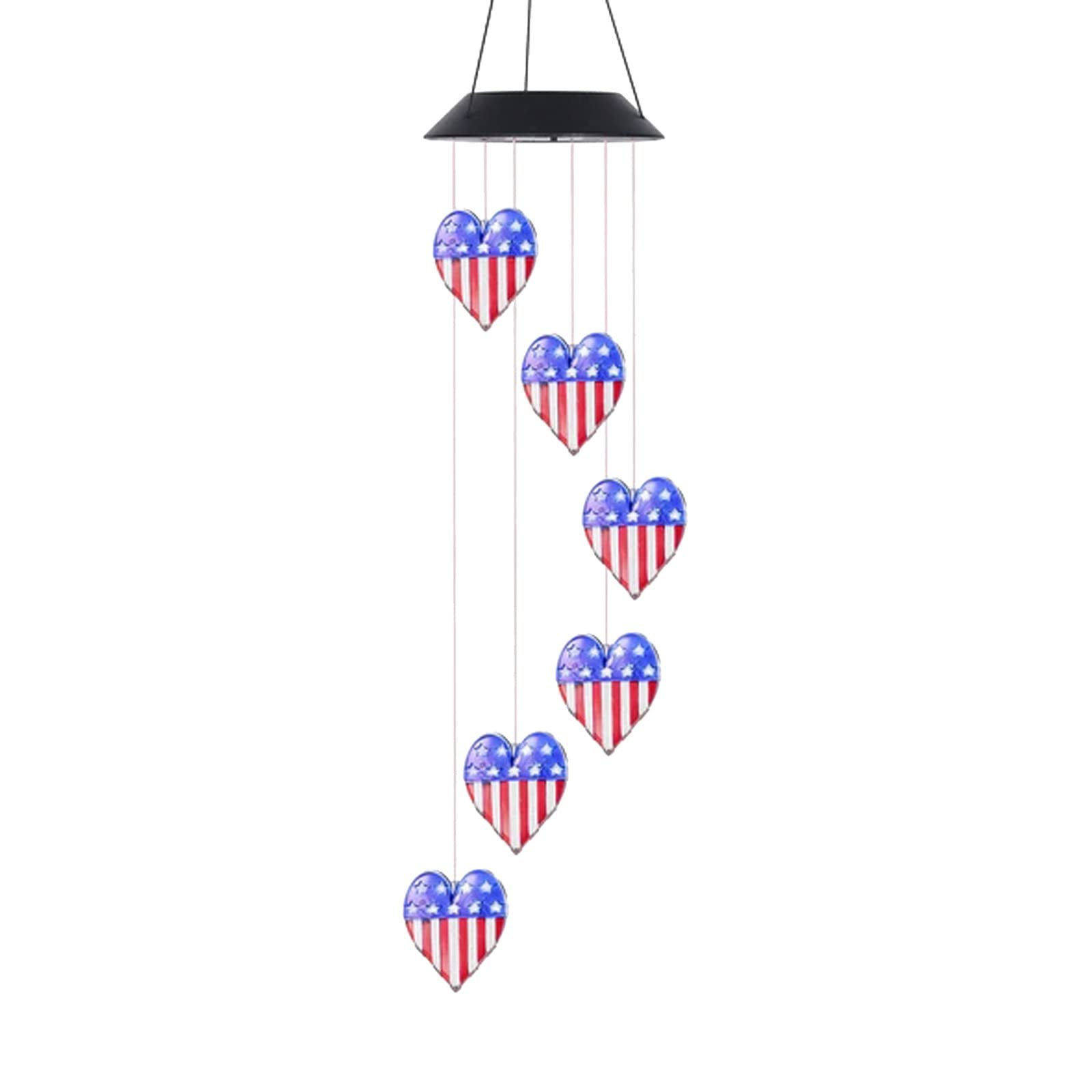 American Flag Solar Wind Chime Lights - Outdoor Waterproof Solar Powered Garden Decor with Crystal Hanging Accents | Perfect for Patio, Yard, Deck & Independence Day Celebrations