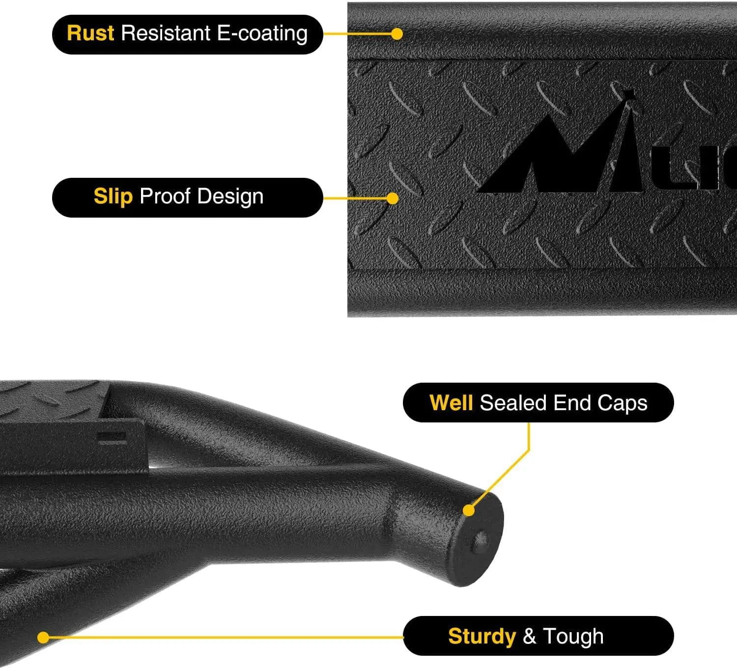 Heavy Duty Black Textured Slip-Proof Running Boards for 2007-2018 Jeep Wrangler JK & Unlimited 4 Door - Upgraded Dual Girder Side Step Nerf Bars (Fits JKU Models Only) | Off-Road Protection & Easy Entry/Exit